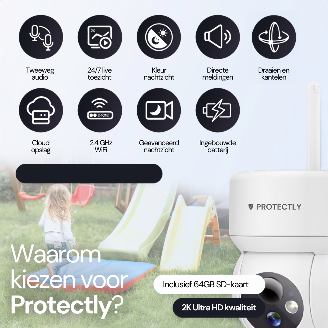 Protectly® Wireless Security Camera 2K