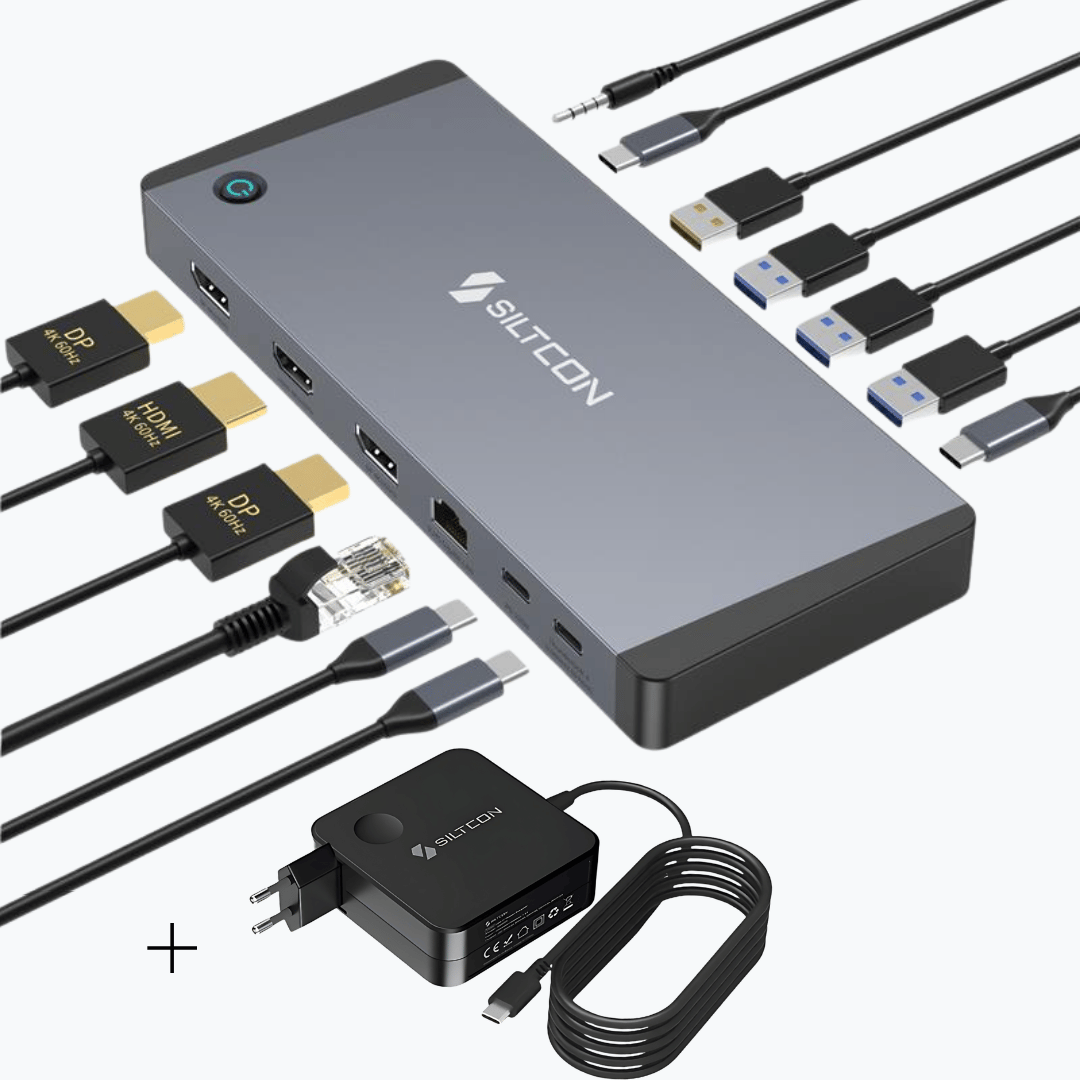 Siltcon® 14 in 1 - Docking Station Laptop – 100W Adapter