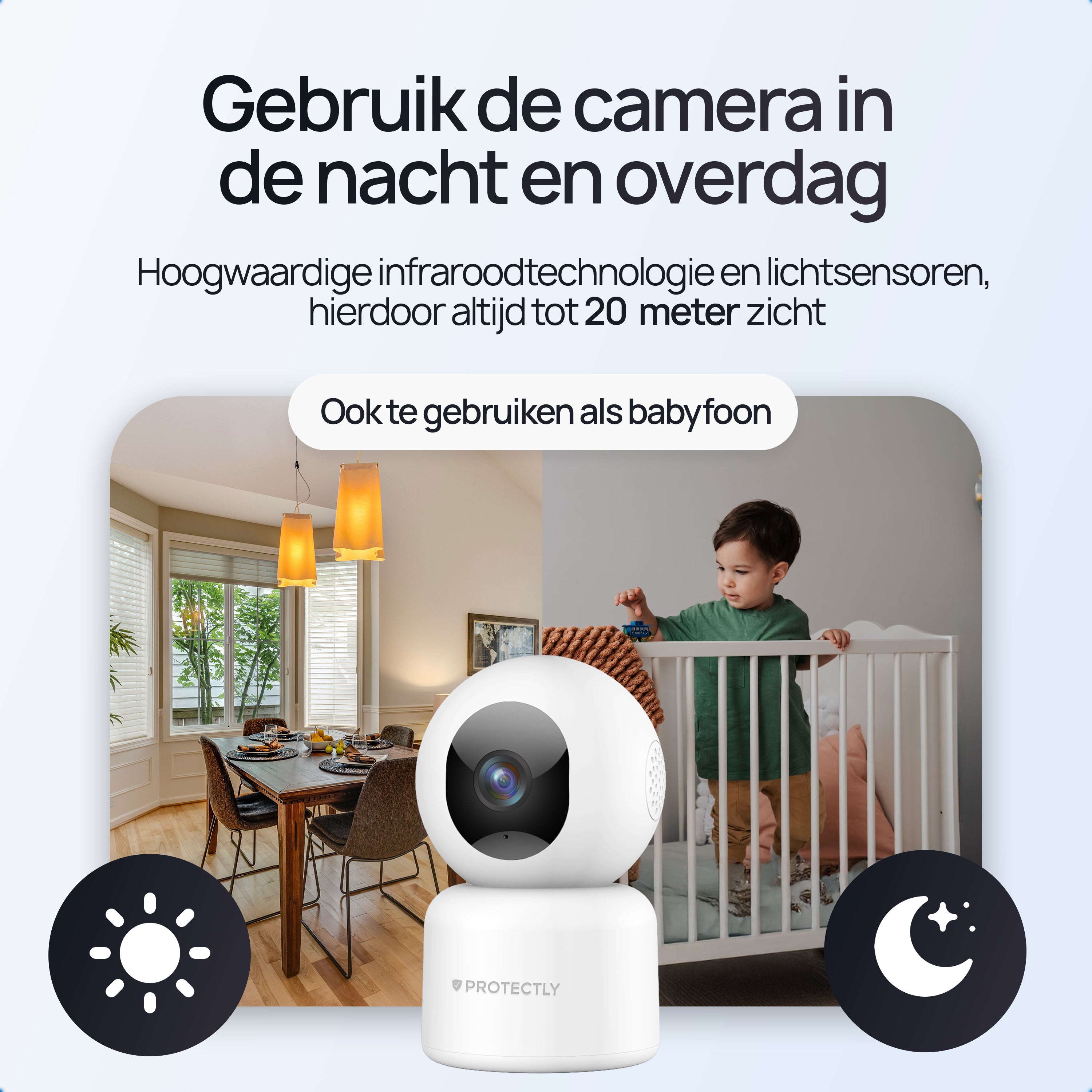 Protectly Beveiligingscamera Binnen – 2K Camera Baby & Huisdier