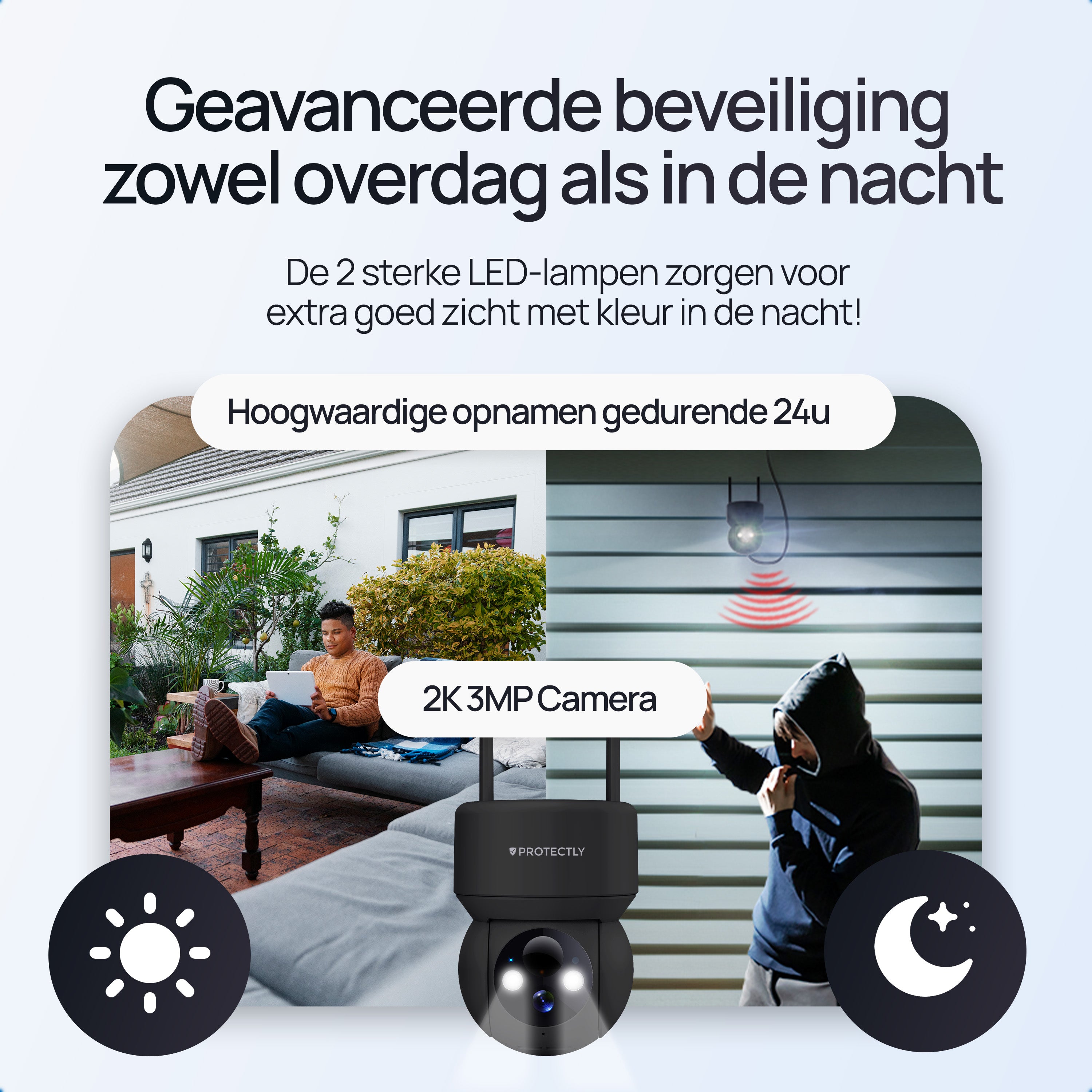 Protectly – Draadloze Beveiligingscamera Zwart – 2K Nachtzicht & Appbediening