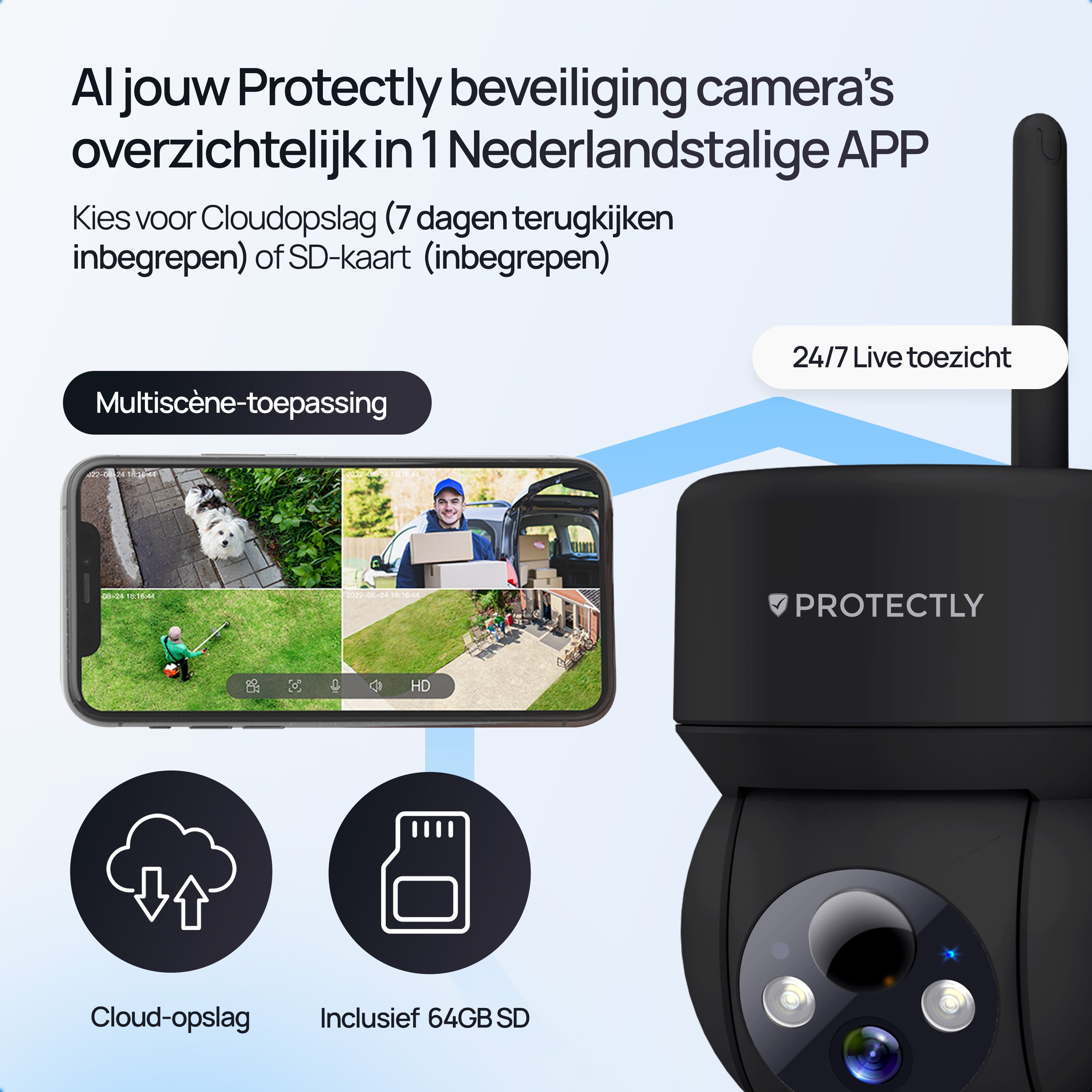 Protectly – Draadloze Beveiligingscamera Zwart – 2K Nachtzicht & Appbediening - Siltcon