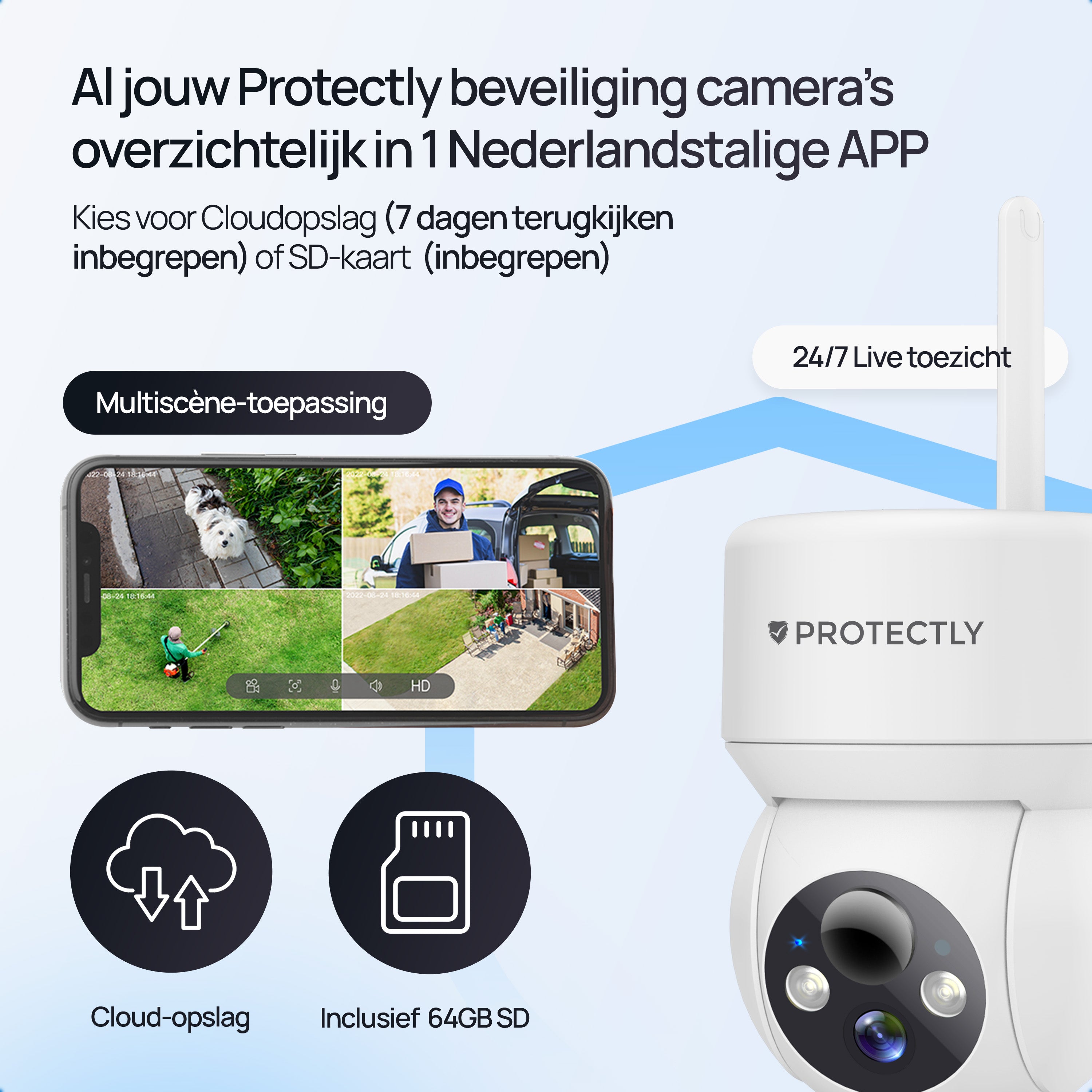 Protectly – Draadloze Beveiligingscamera Wit – 2K Nachtzicht & Appbediening - Siltcon