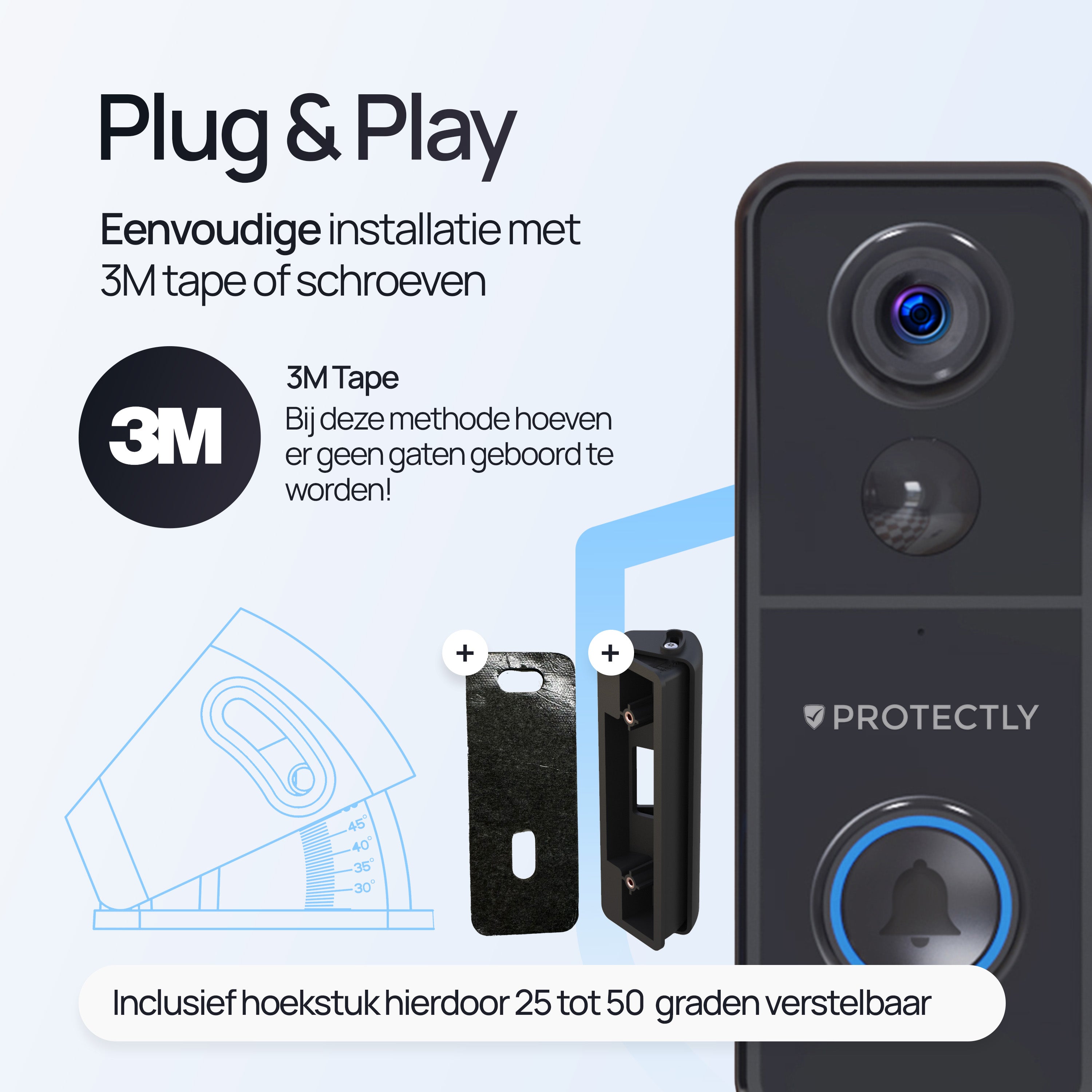 Protectly® Slimme Draadloze Video Deurbel 4K Beeldkwaliteit
