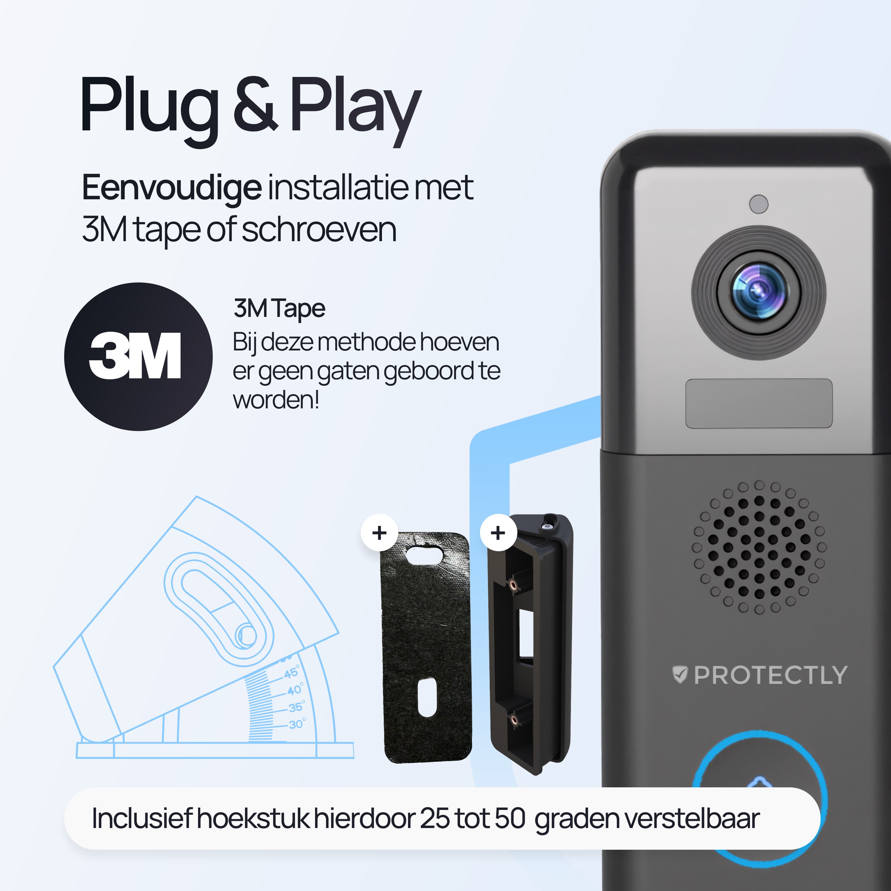 Protectly® Video Deurbel Draadloos & Bedraad 2K