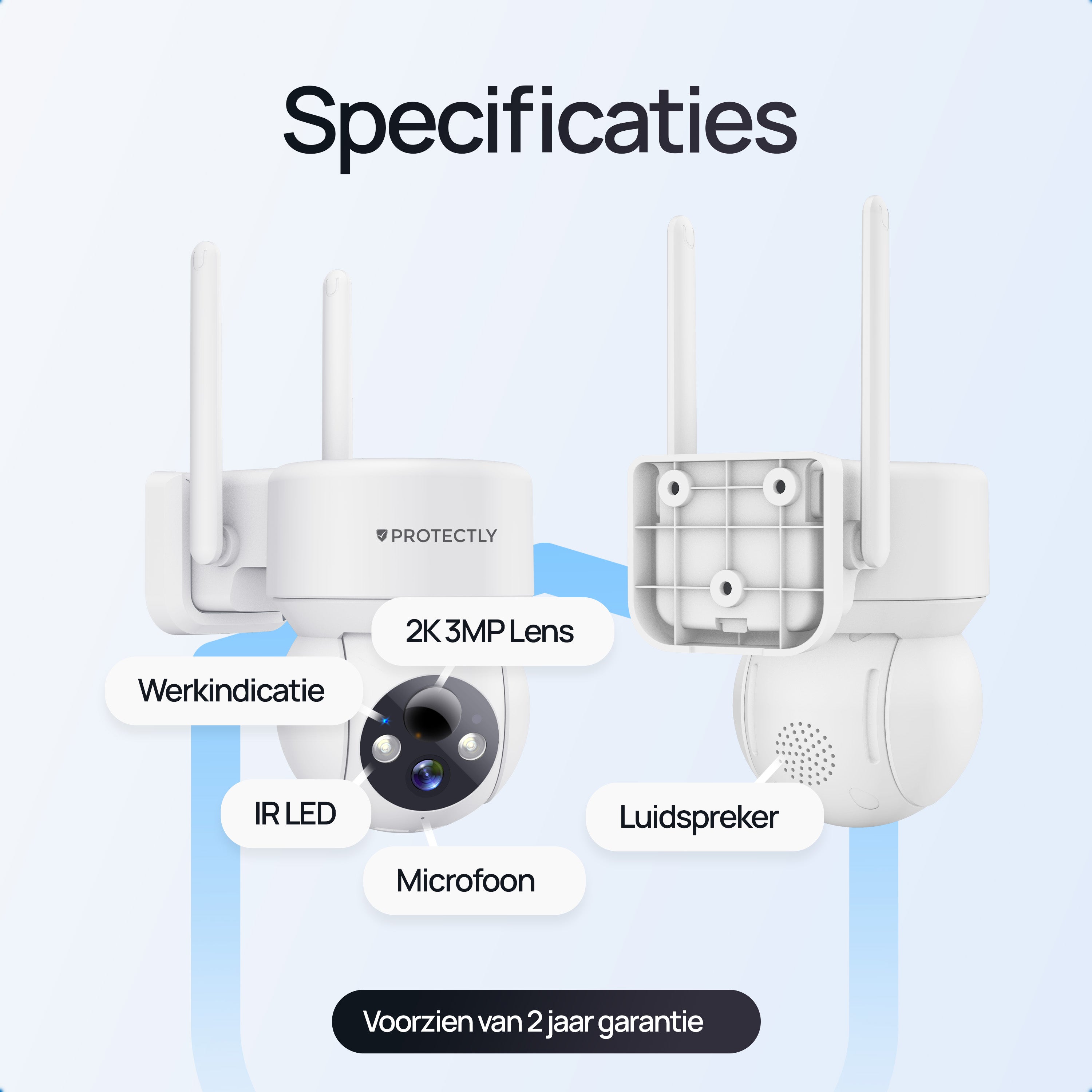 Protectly – Draadloze Beveiligingscamera Wit – 2K Nachtzicht & Appbediening