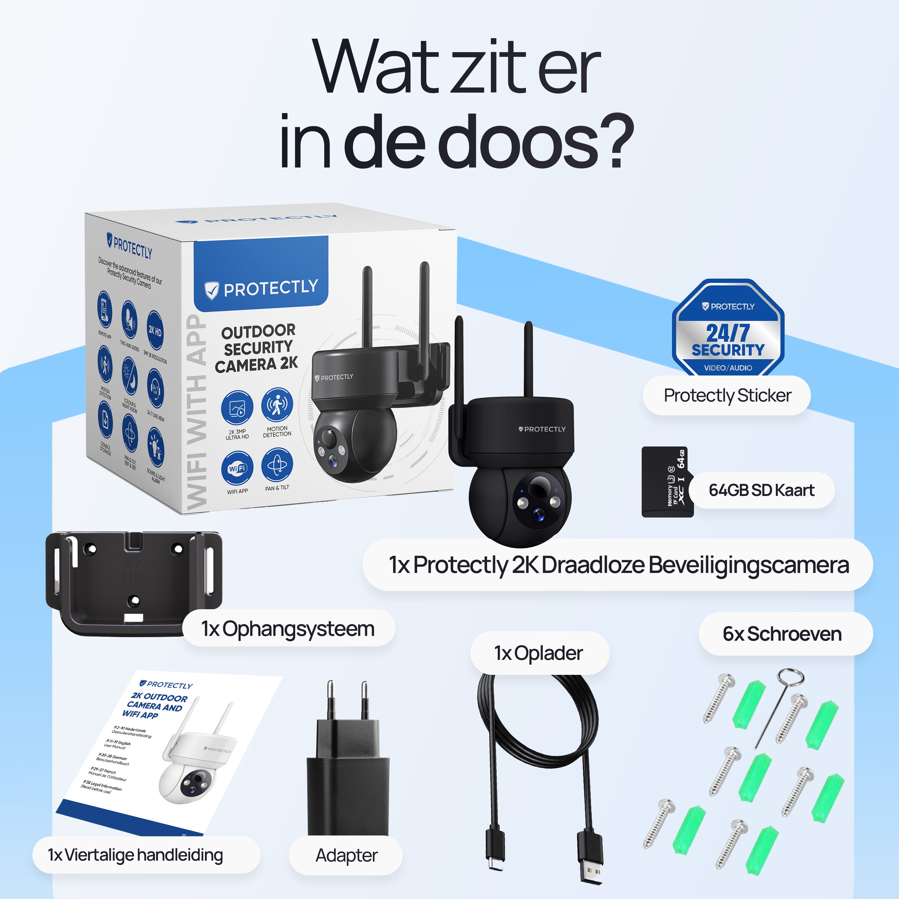 Protectly – Draadloze Beveiligingscamera Zwart – 2K Nachtzicht & Appbediening