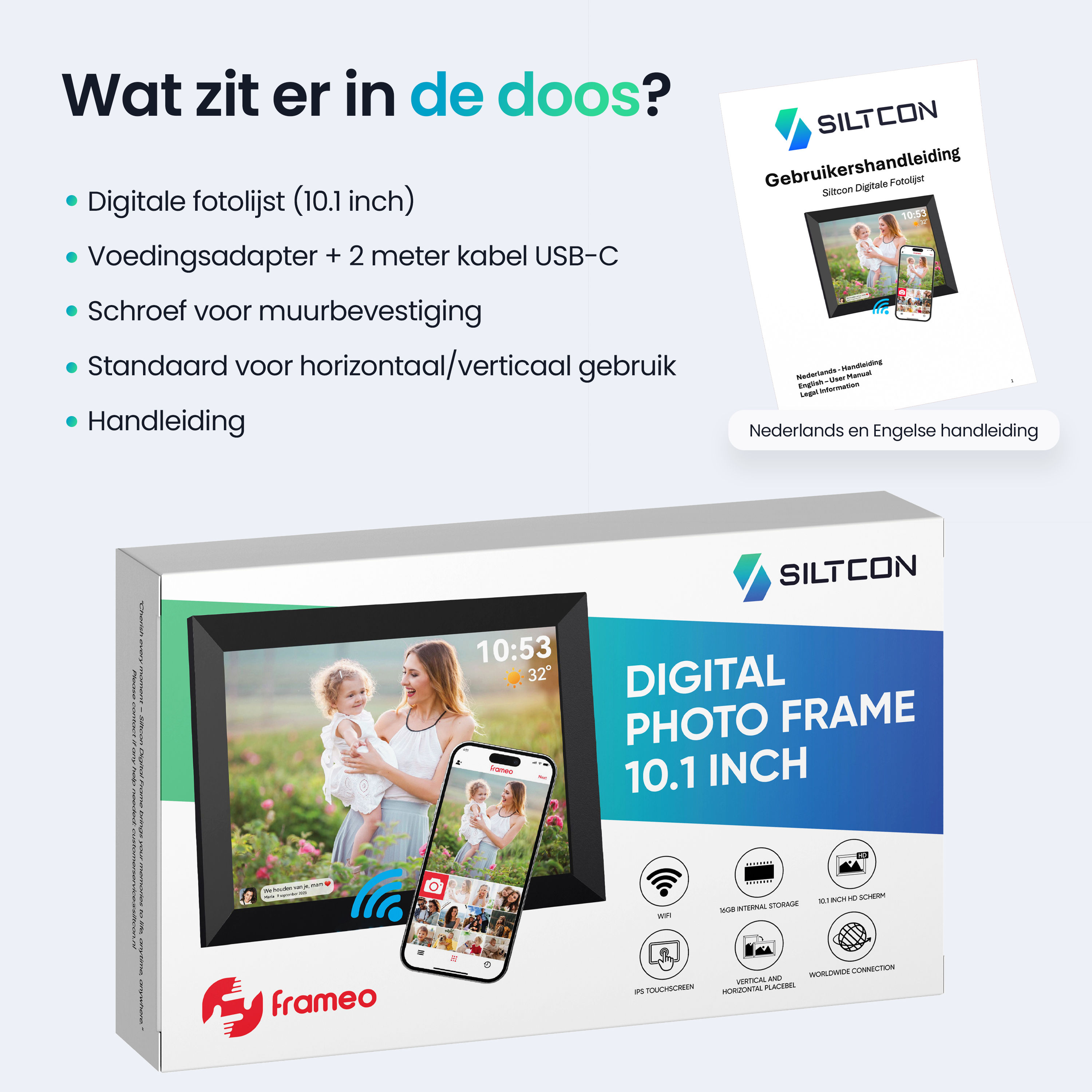 Siltcon Digitale Fotolijst Wifi – 10.1 inch HD & 16GB Opslag