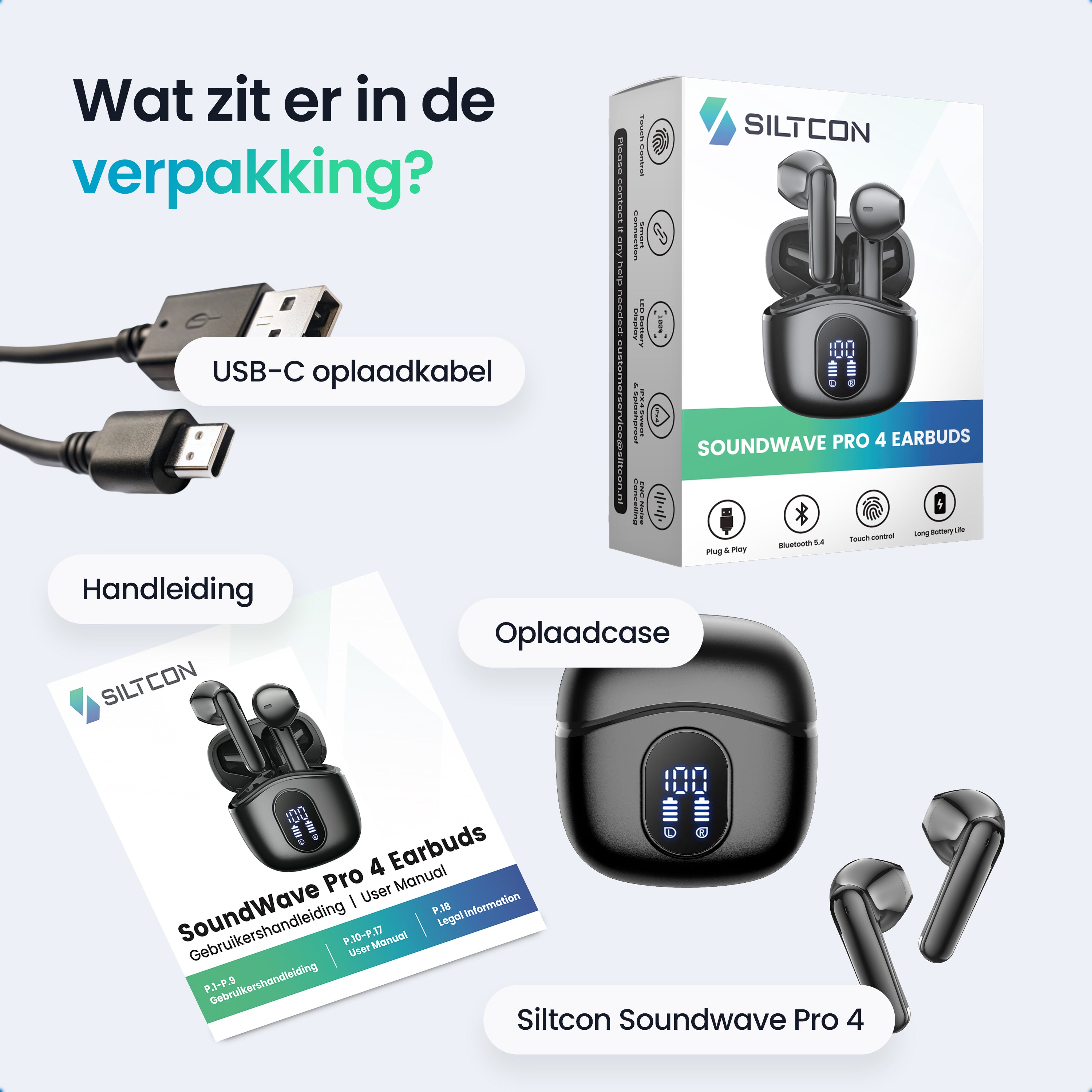 Siltcon Soundwave Pro 4 – Bluetooth 5.4 – ENC Noise Cancelling - Zwart