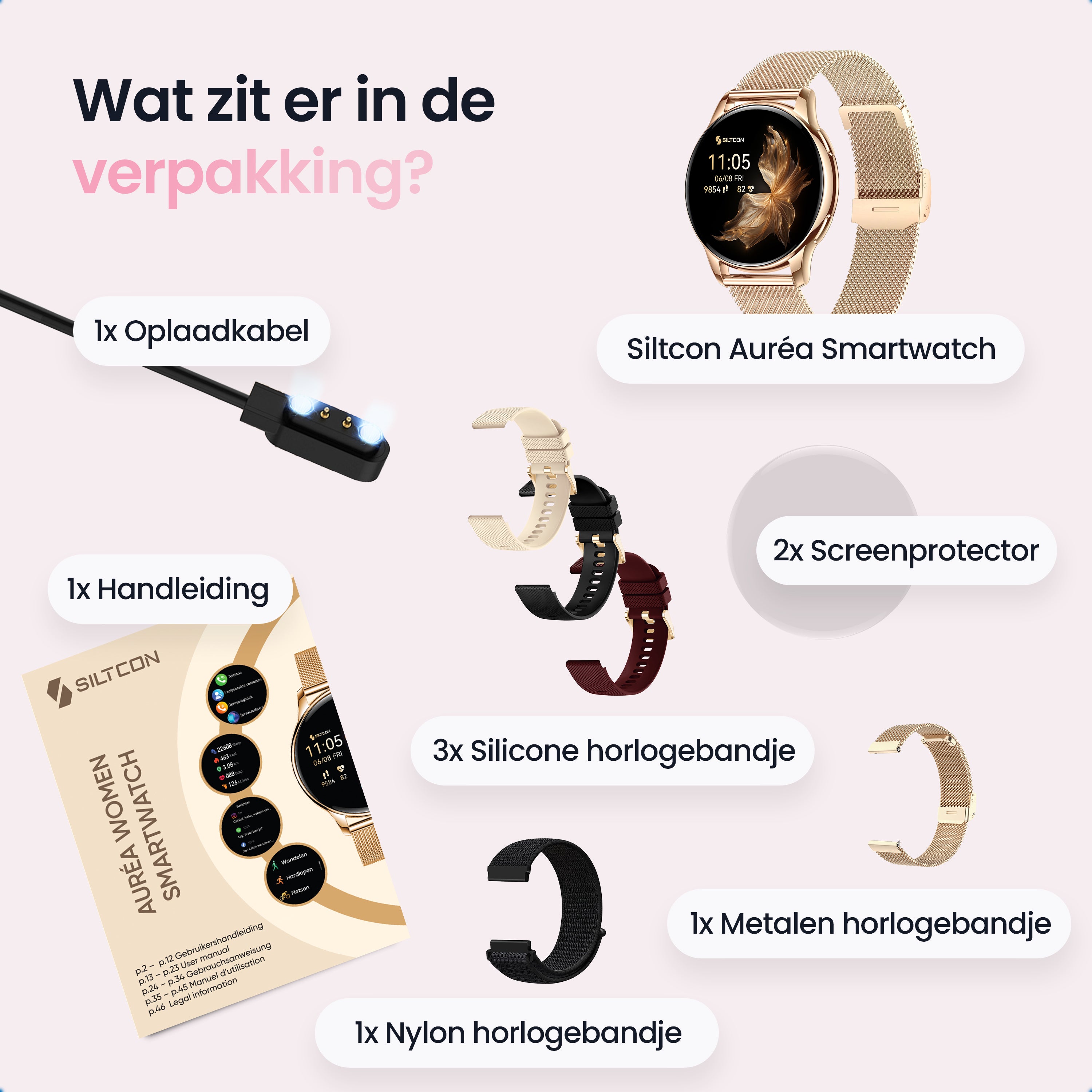 Siltcon Auréa Smartwatch Dames – Incl. 5 bandjes