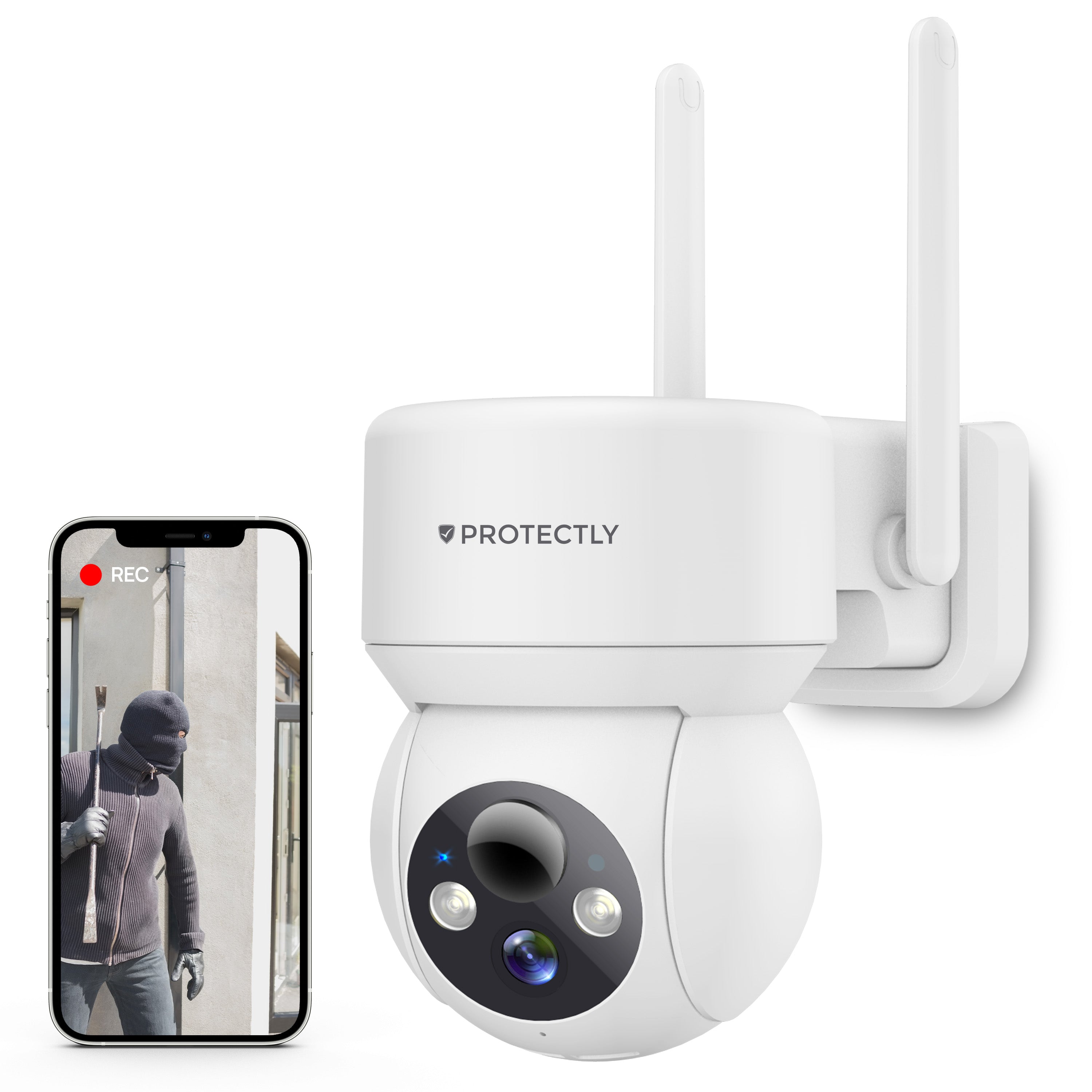 Protectly – Draadloze Beveiligingscamera Wit – 2K Nachtzicht & Appbediening