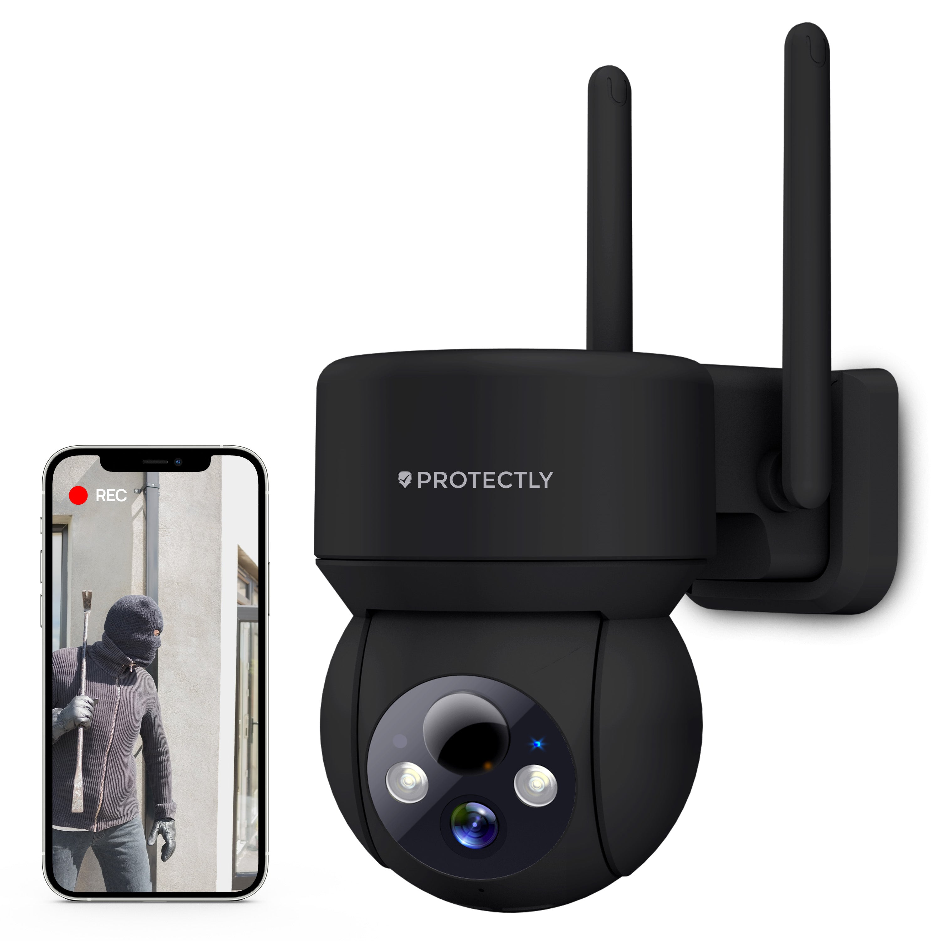 Protectly – Draadloze Beveiligingscamera Zwart – 2K Nachtzicht & Appbediening