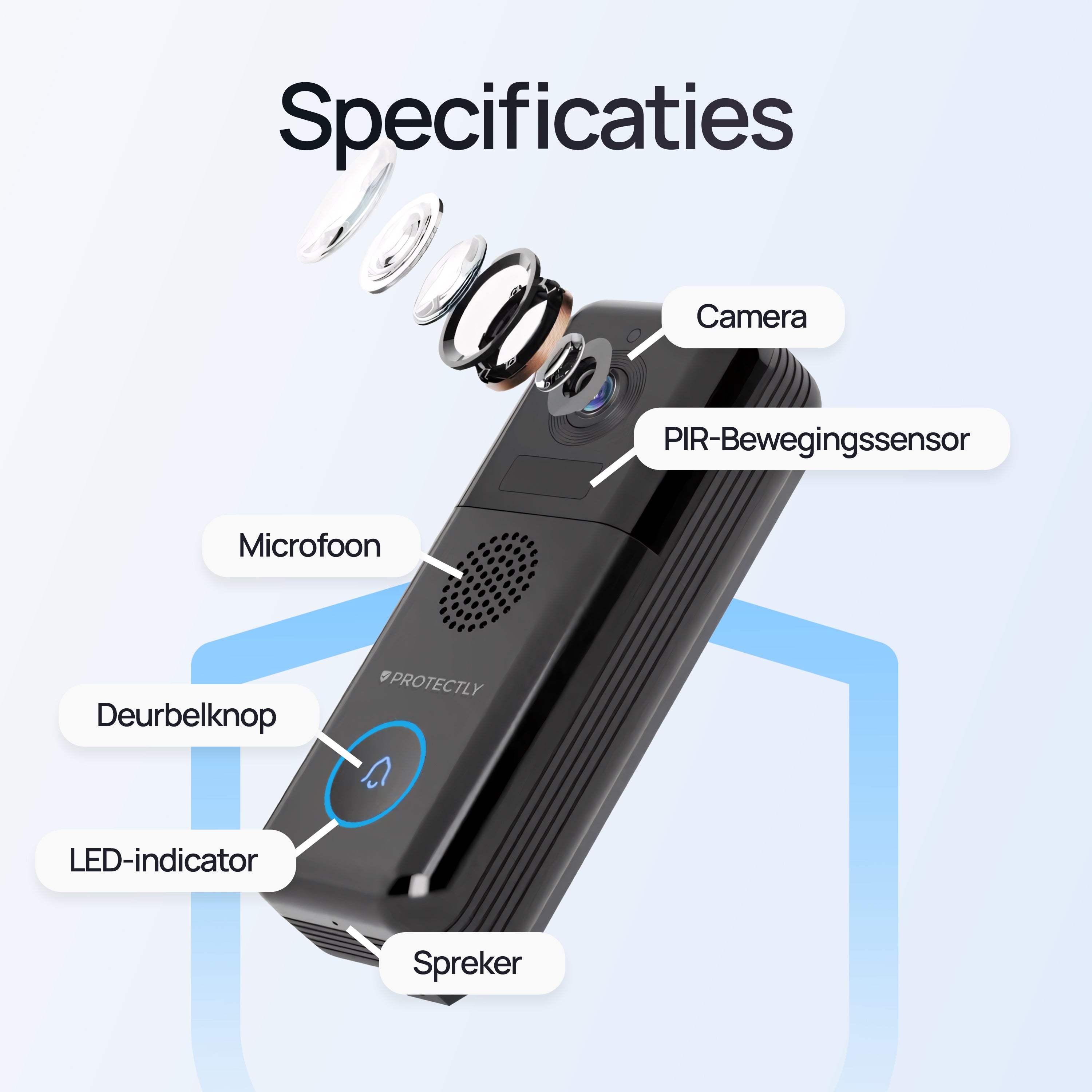 Protectly® Video Deurbel Draadloos & Bedraad 2K