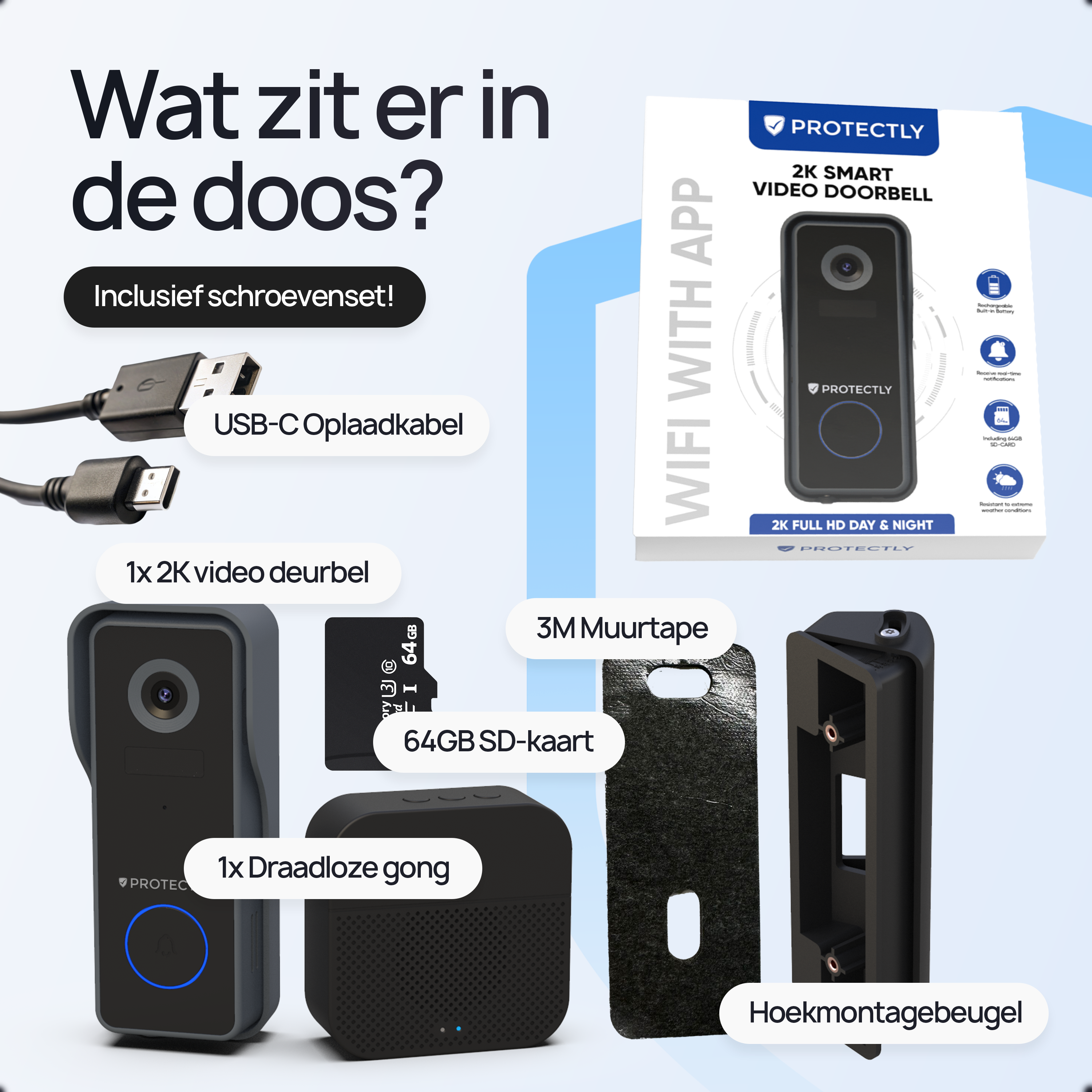 Protectly 2K Video Deurbel Draadloos - Siltcon