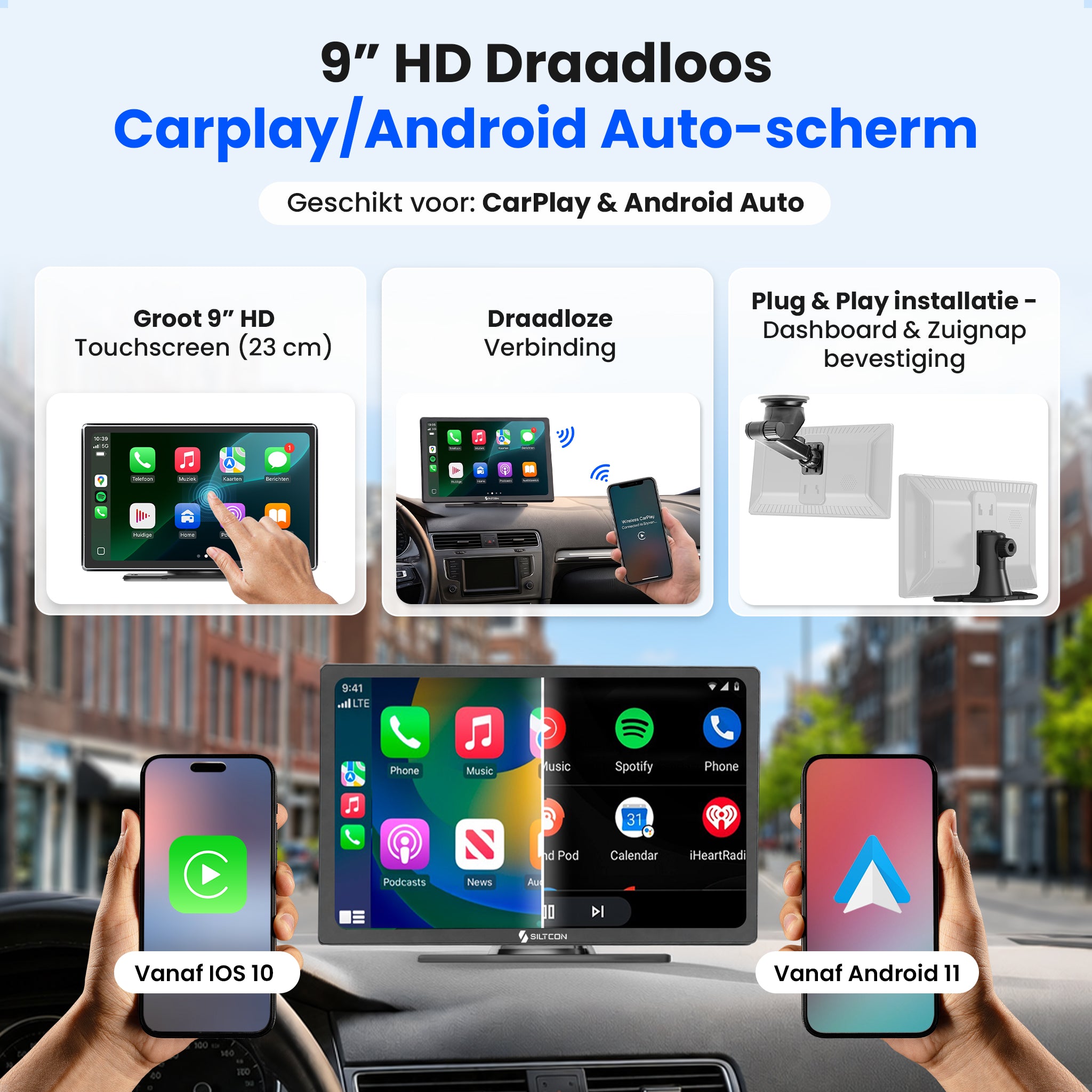 Siltcon® Geschikt voor Carplay Scherm 9 Inch