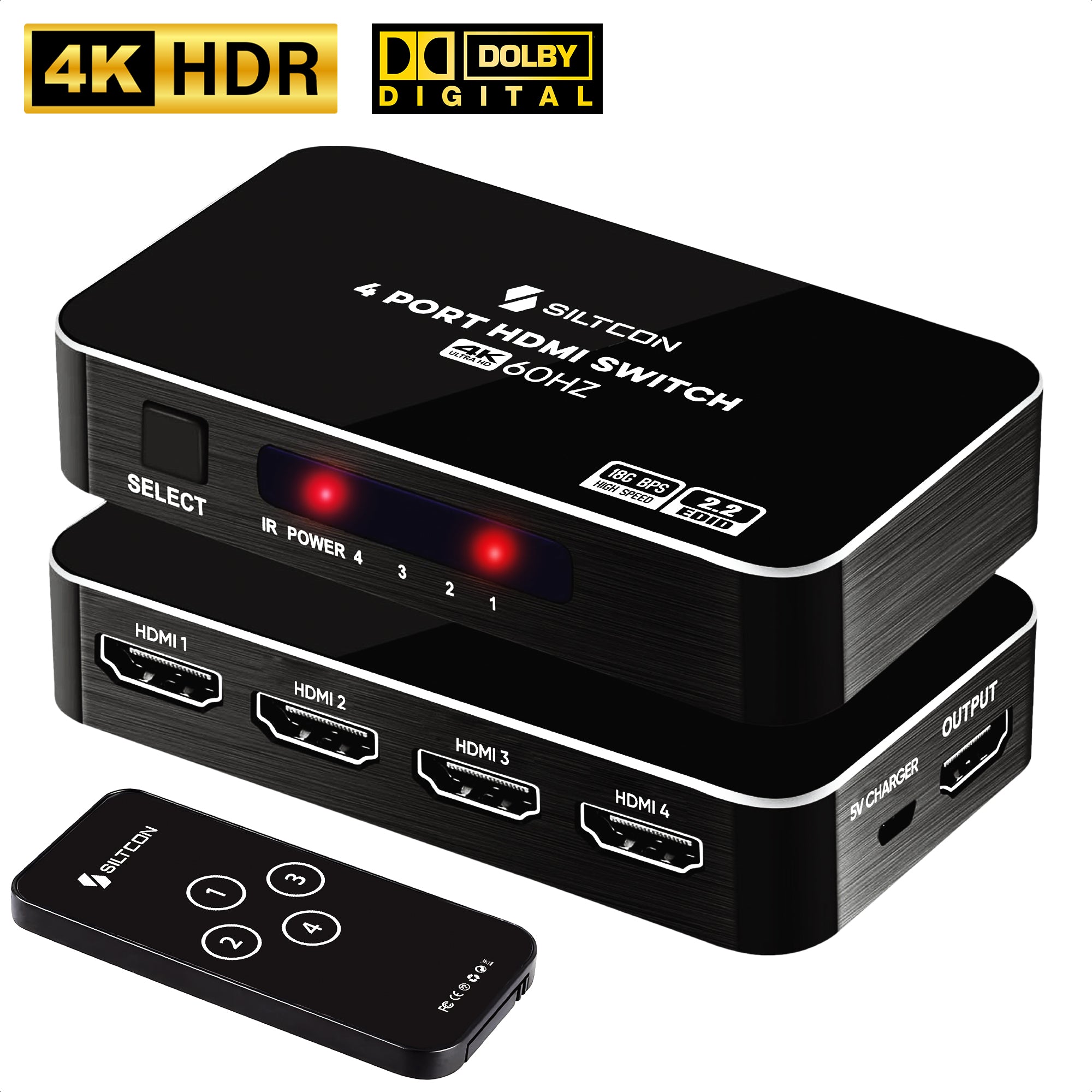 Siltcon® HDMI Switch - 4K 60Hz - 4 ingangen 1 uitgang