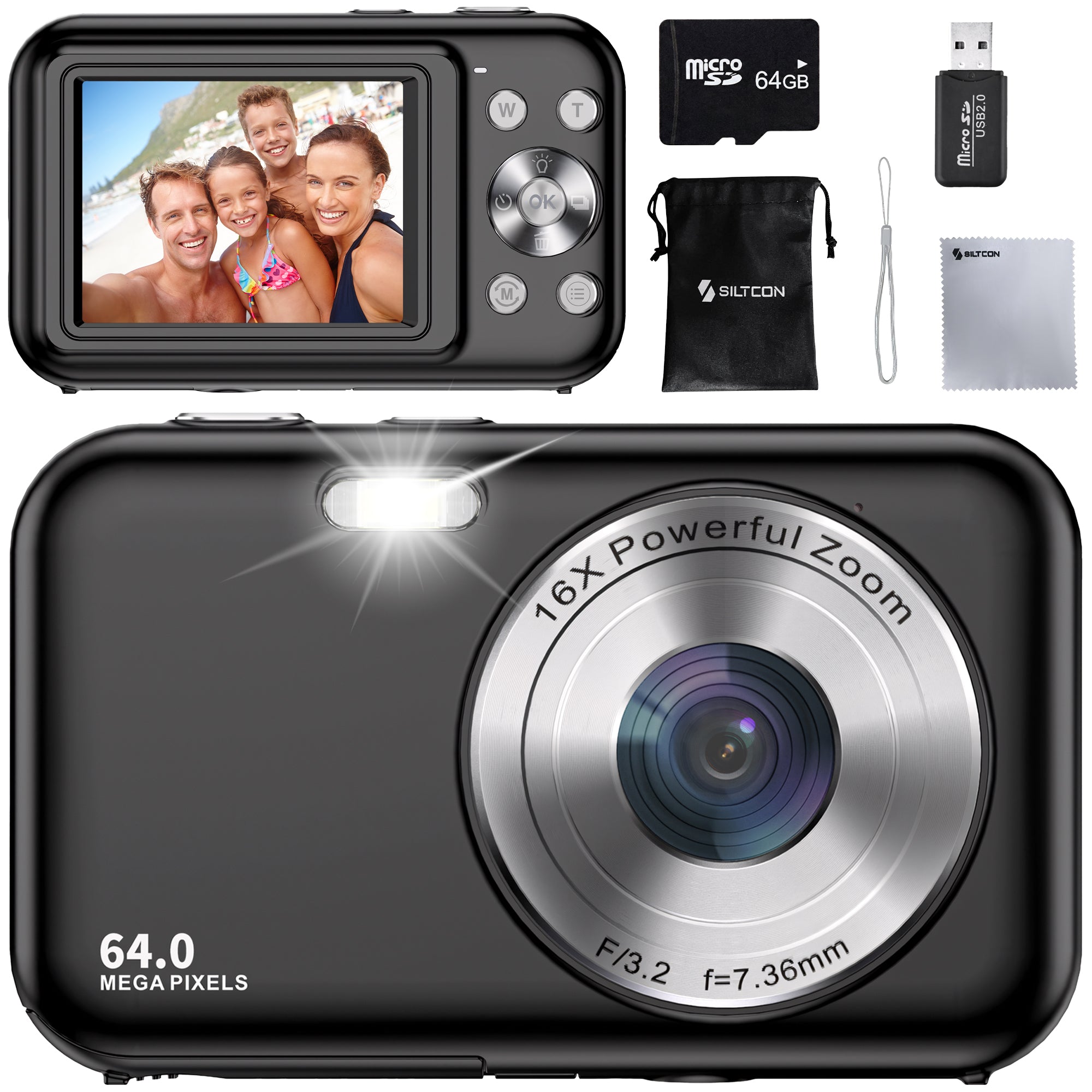 Siltcon® Digitale Camera - Full HD - 64 MP - Zwart