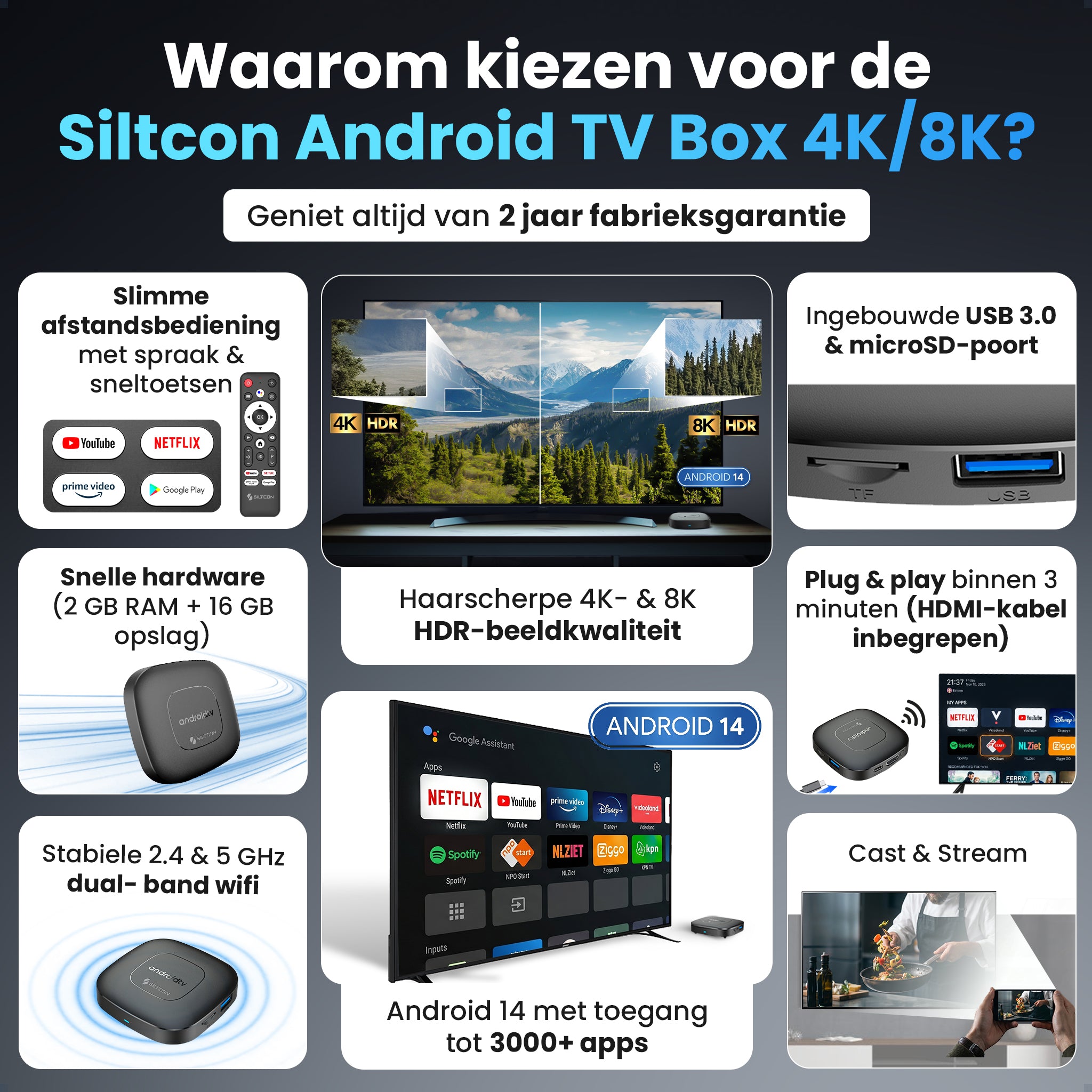Siltcon® Android TV Box 4K & 8K HDR - Zwart