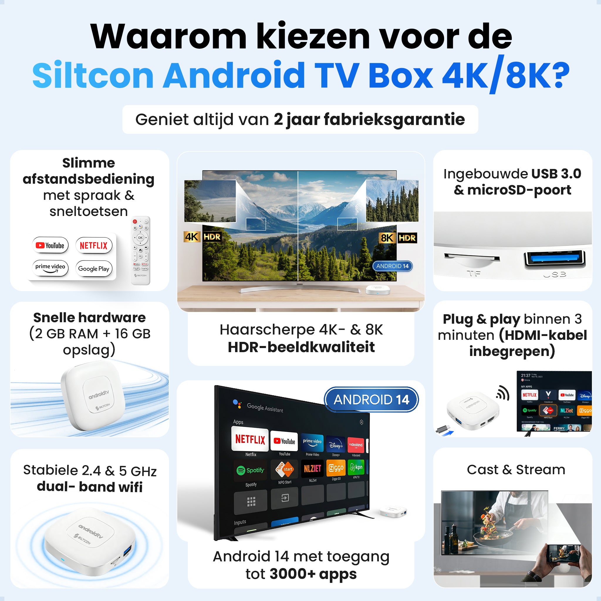 Siltcon® Android TV Box 4K & 8K HDR - Wit