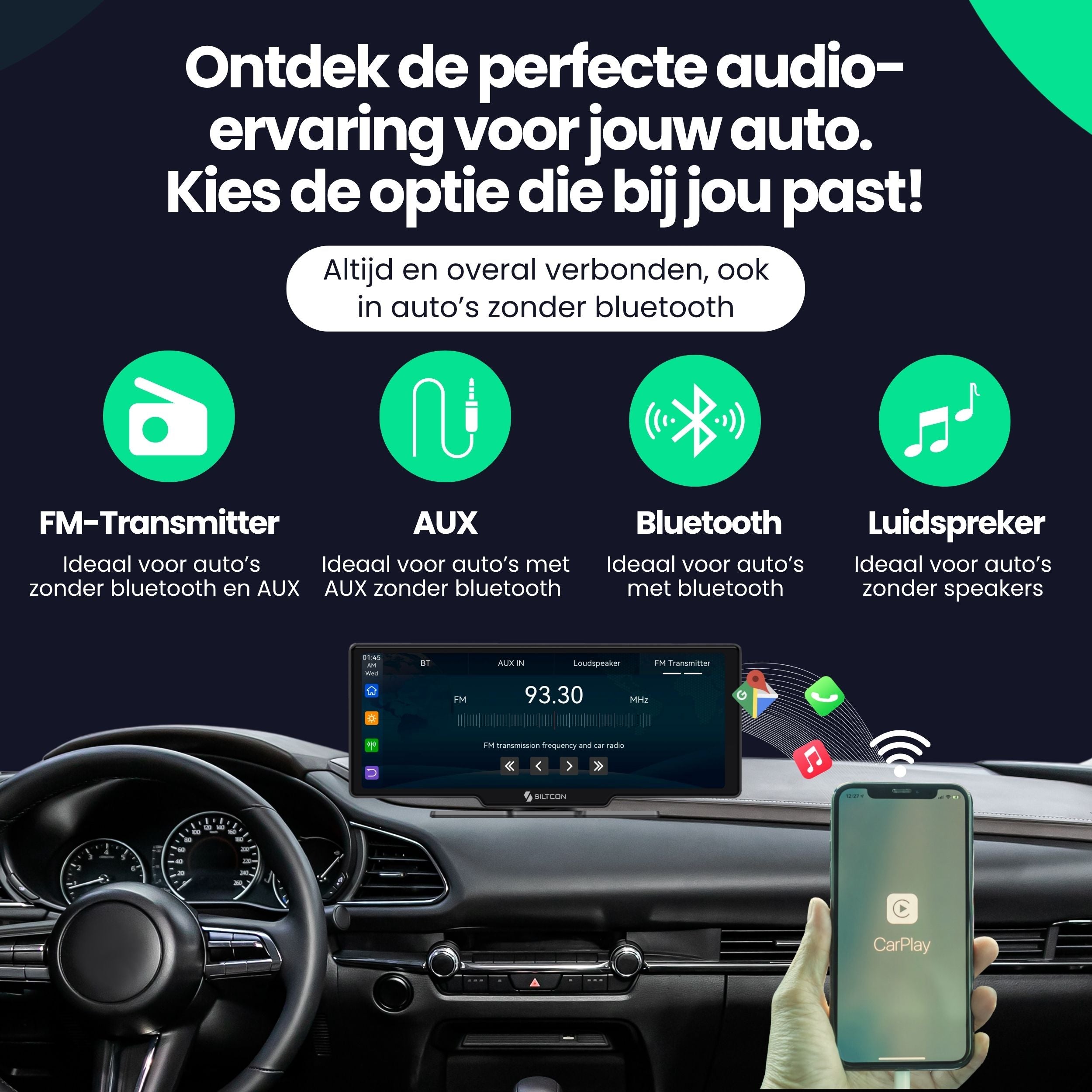 Siltcon 10.26” CarPlay Scherm – Draadloos voor iOS & Android