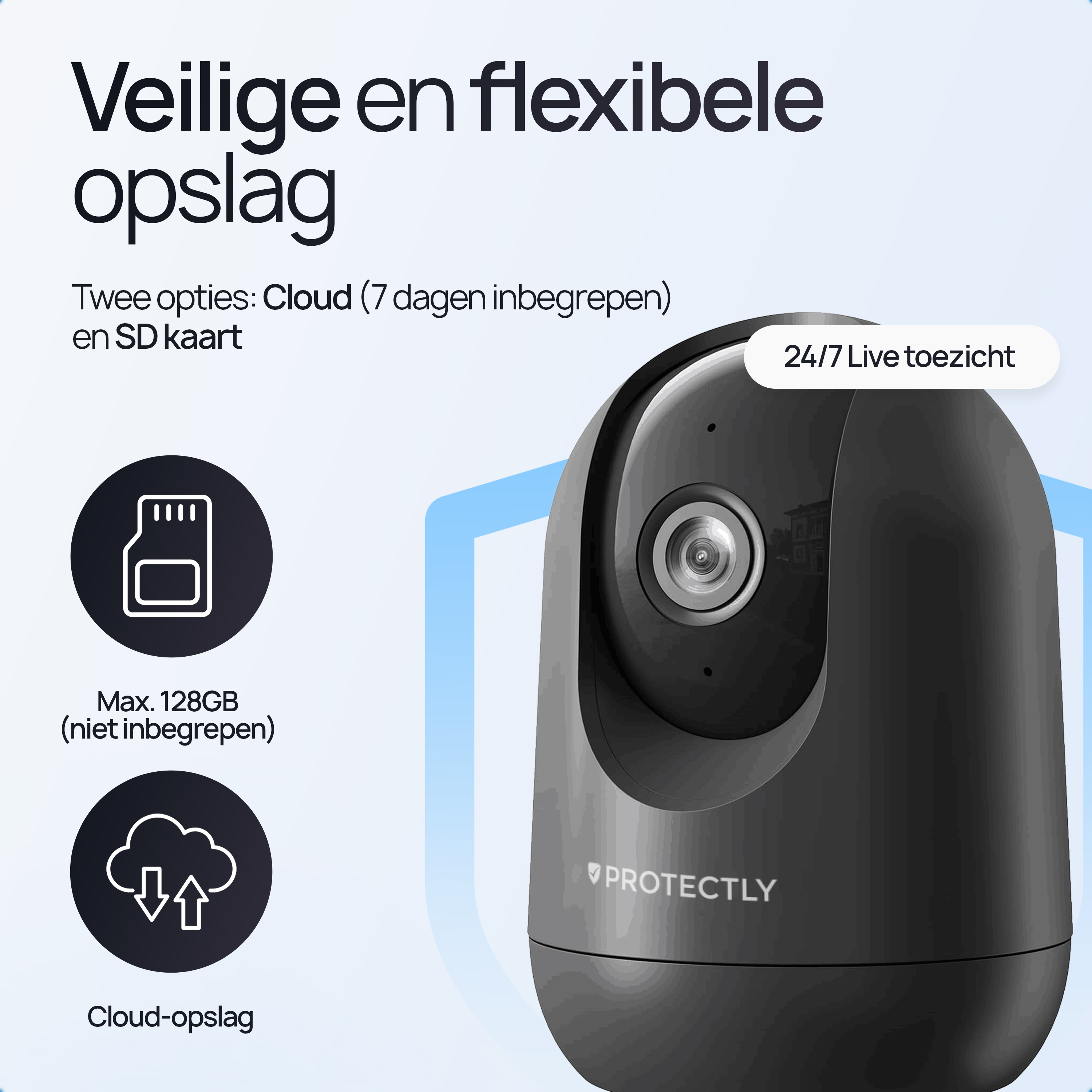 Caméra de sécurité intérieure Protectly® 2K - Caméra pour animaux de compagnie - Avec application WiFi - 2K 3MP Ultra HD - Noir