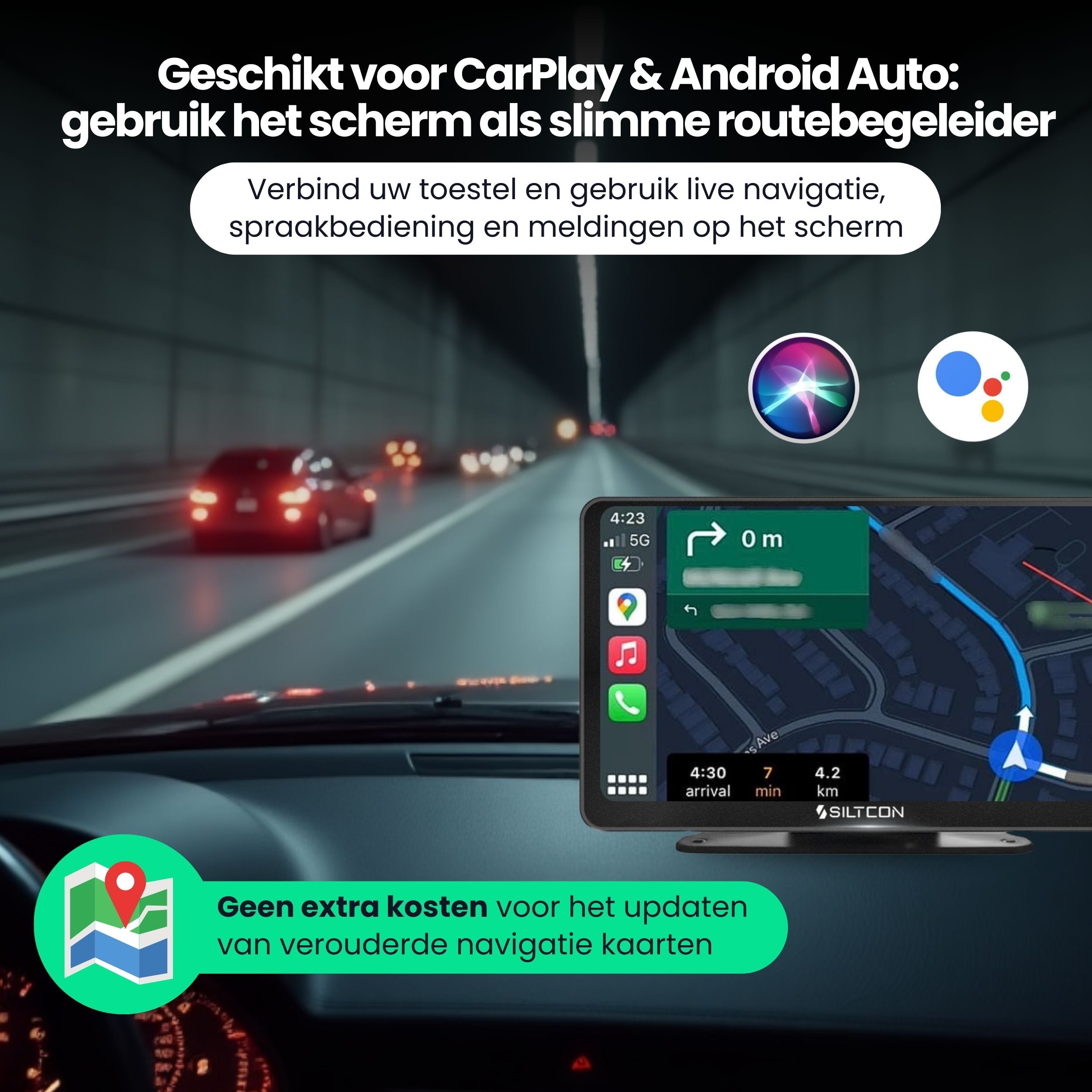 Siltcon CarPlay Scherm 7 Inch – Geschikt voor Apple & Android – Draadloos gebruik