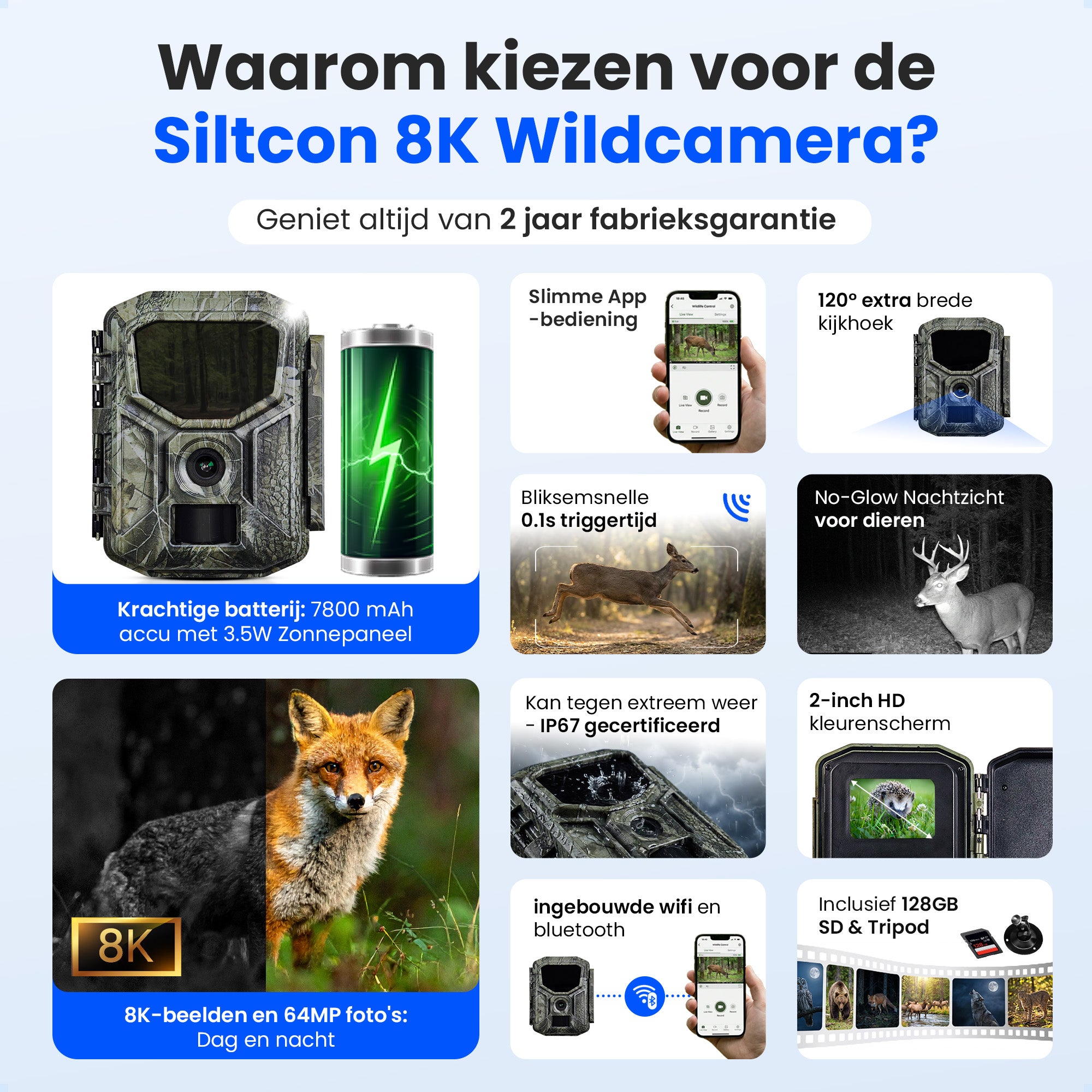 Siltcon Wildlife Camera with Solar Panel on Cable 8K