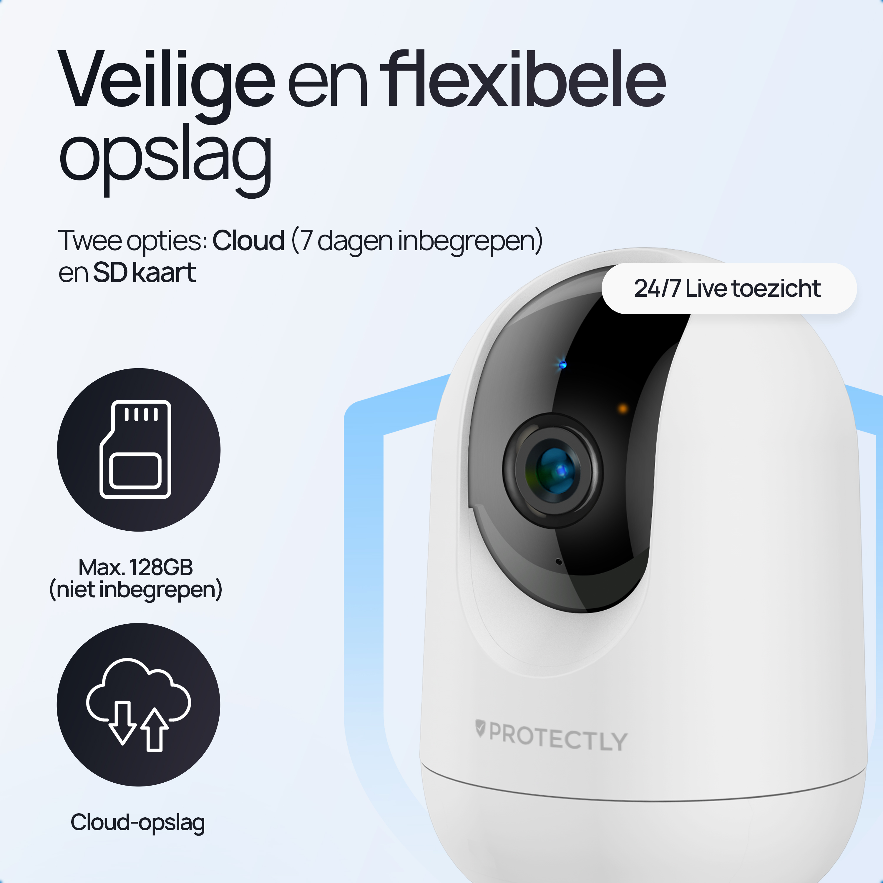 Caméra de sécurité intérieure Protectly® 2K - Caméra pour animaux de compagnie - Avec application WiFi - 2K 3MP Ultra HD - Blanc