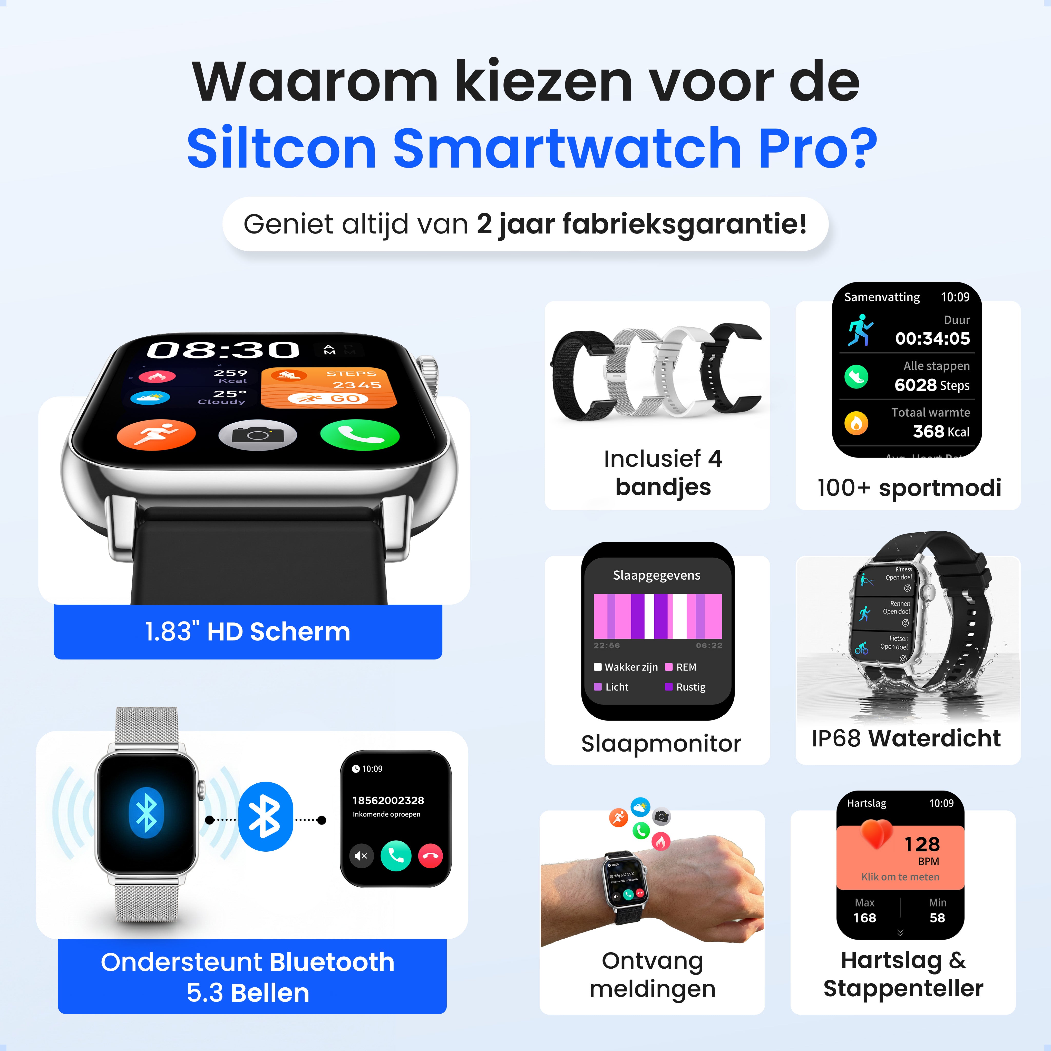 Siltcon Smartwatch Heren & Dames Pro - Zilver