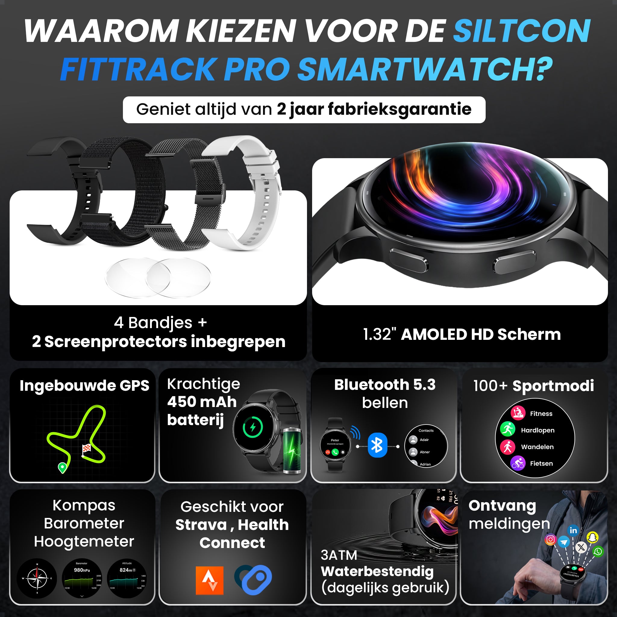 Siltcon® FitTrack Pro Smartwatch dames & heren