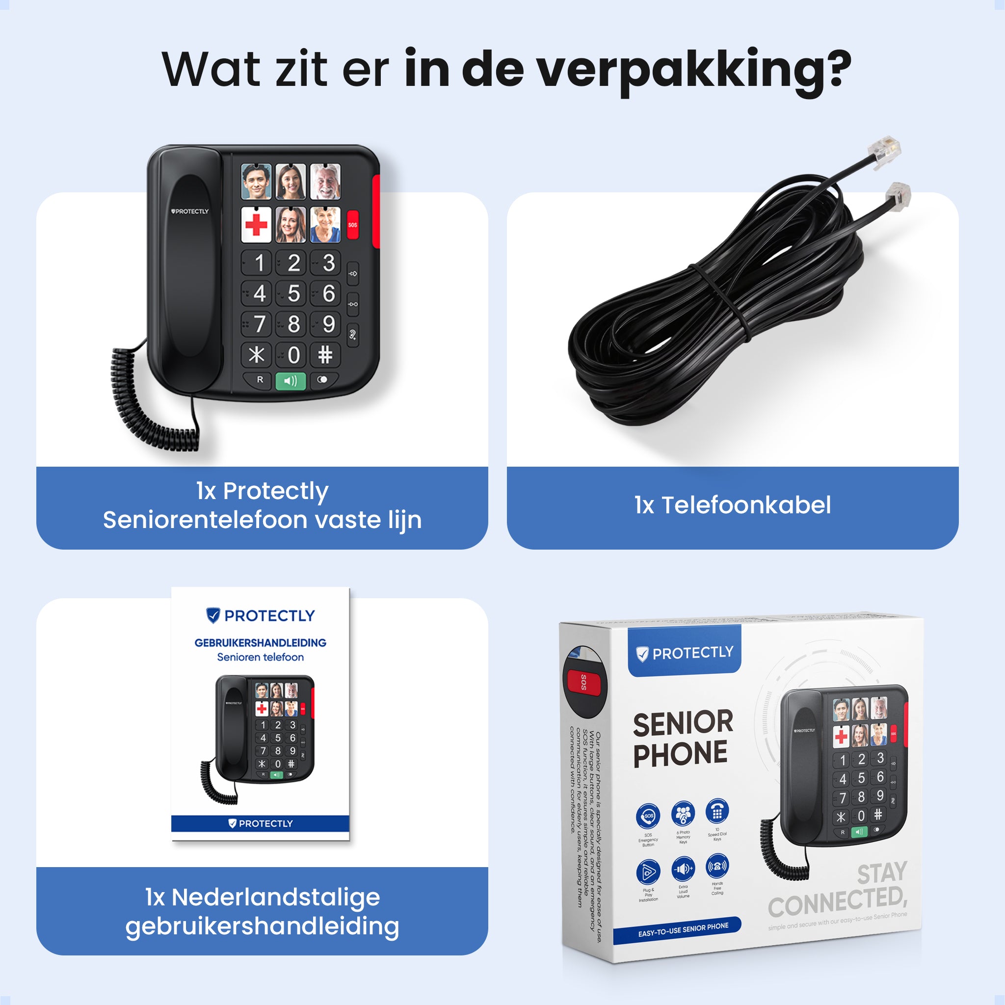 Protectly Senioren Telefoon - SOS-Noodknop - Vaste Telefoon