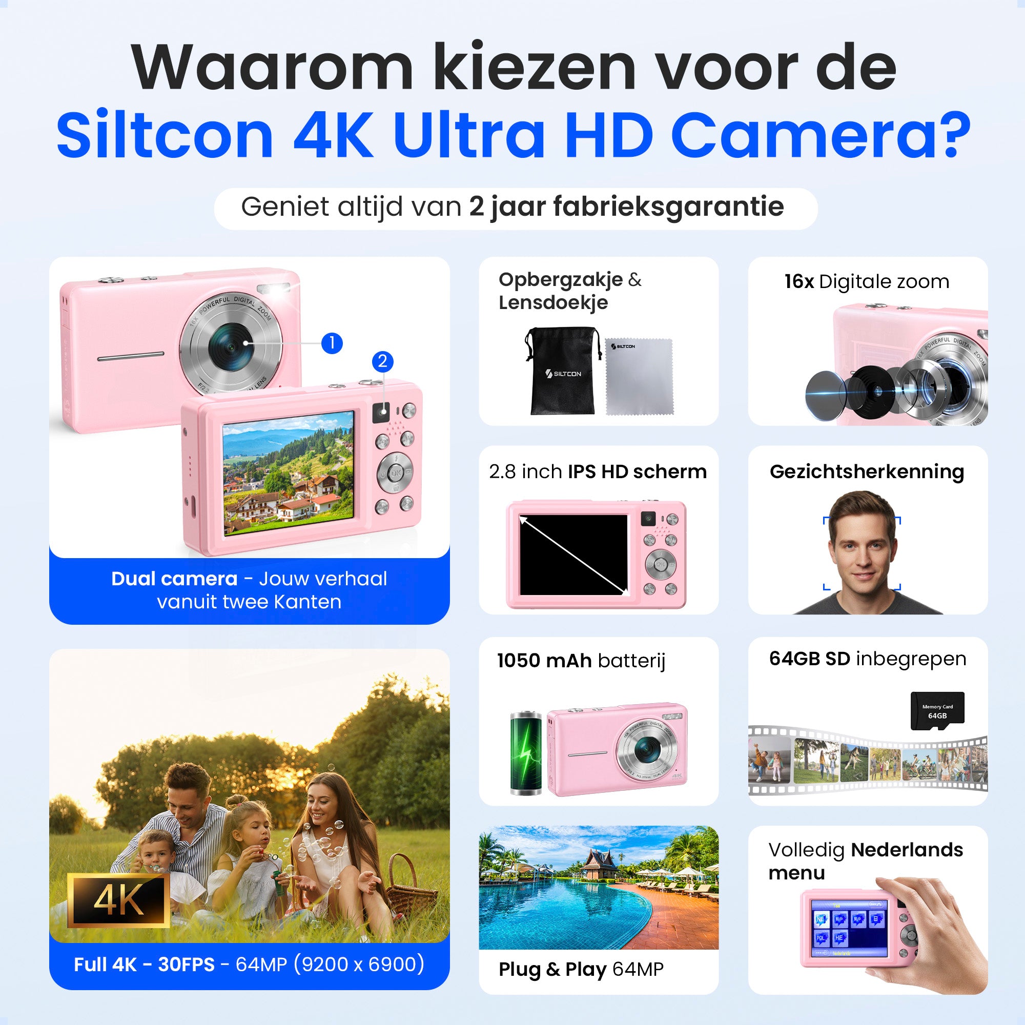 Siltcon Digitale Camera - 4K Roze