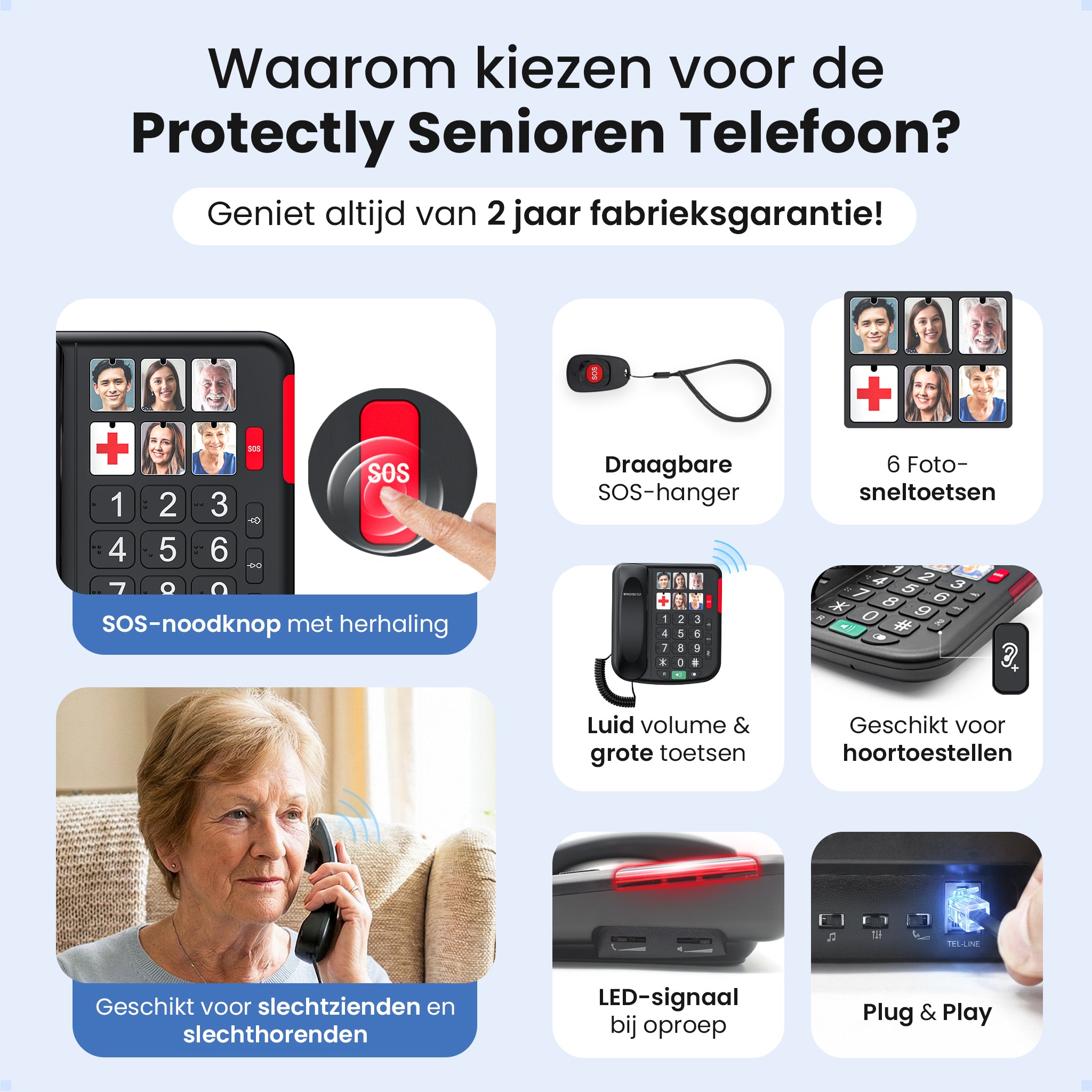 Protectly Senioren Telefoon - SOS-Noodknop en SOS-Hanger