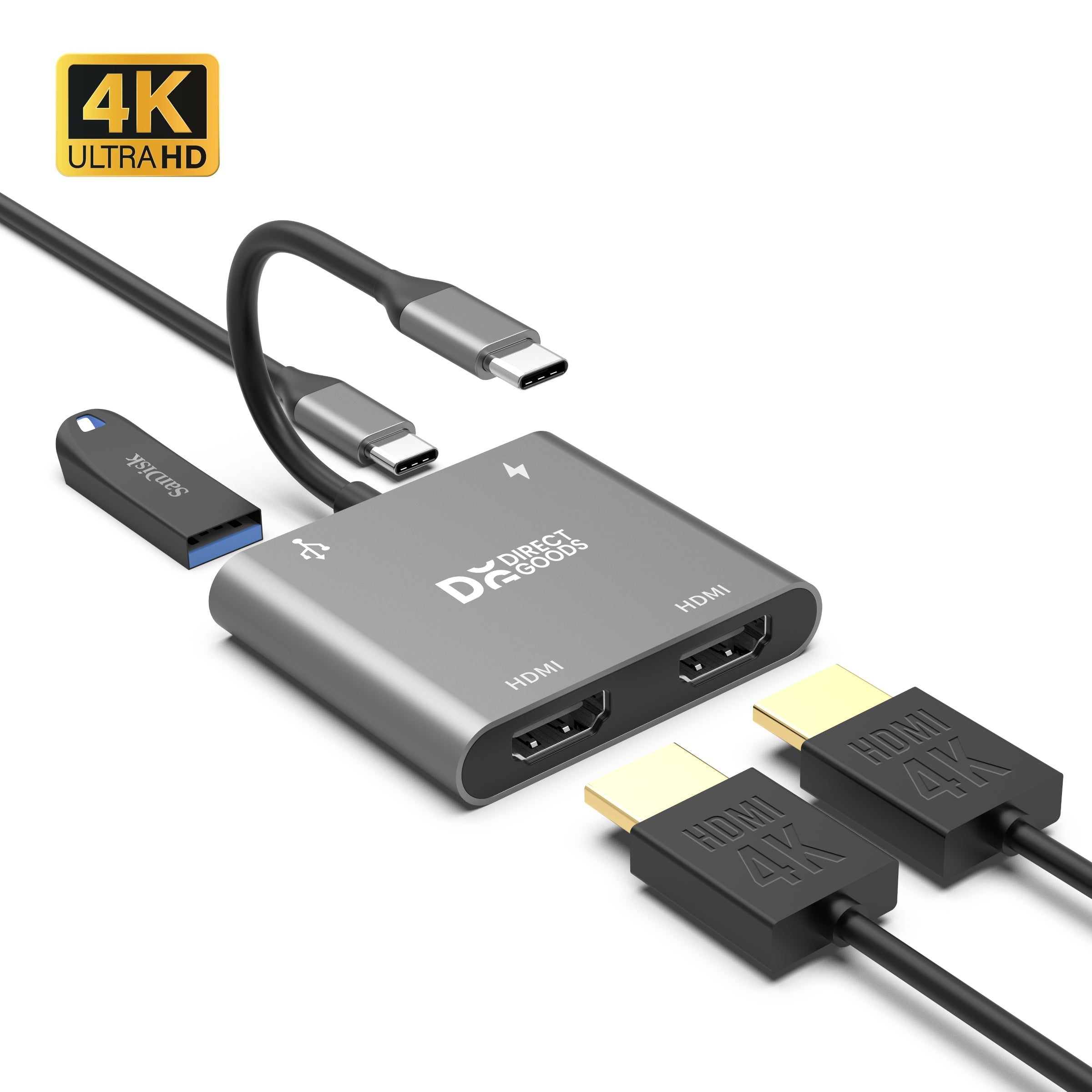 Siltcon® 4 en 1 USB C Hub® - Station d'accueil pour ordinateur portable 2x HDMI 4K - USB-C