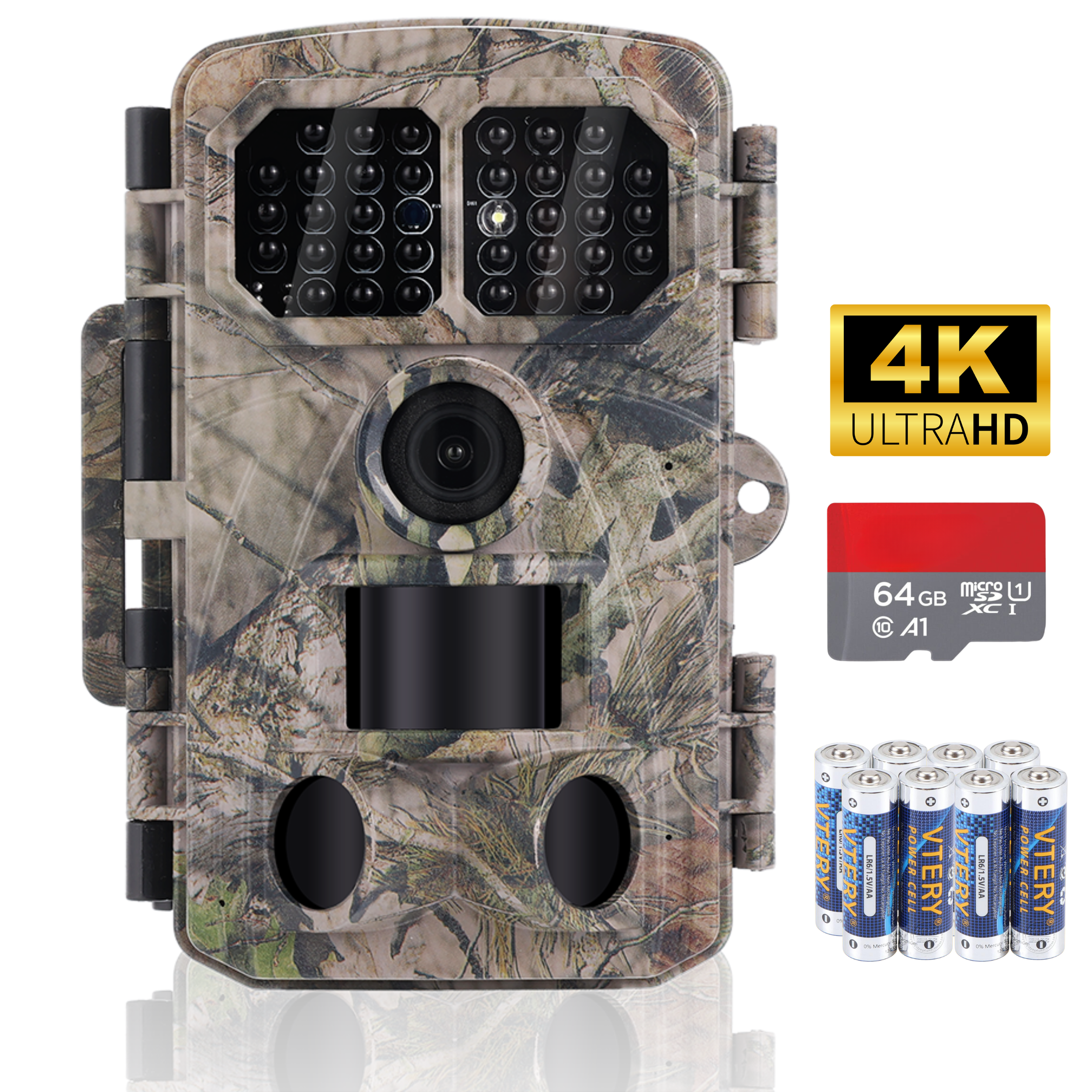 Siltcon® Wild Camera - 4K Ultra HD et 48MP - Carte SD 64 Go - Incl. Trépied - Inc. 8 piles