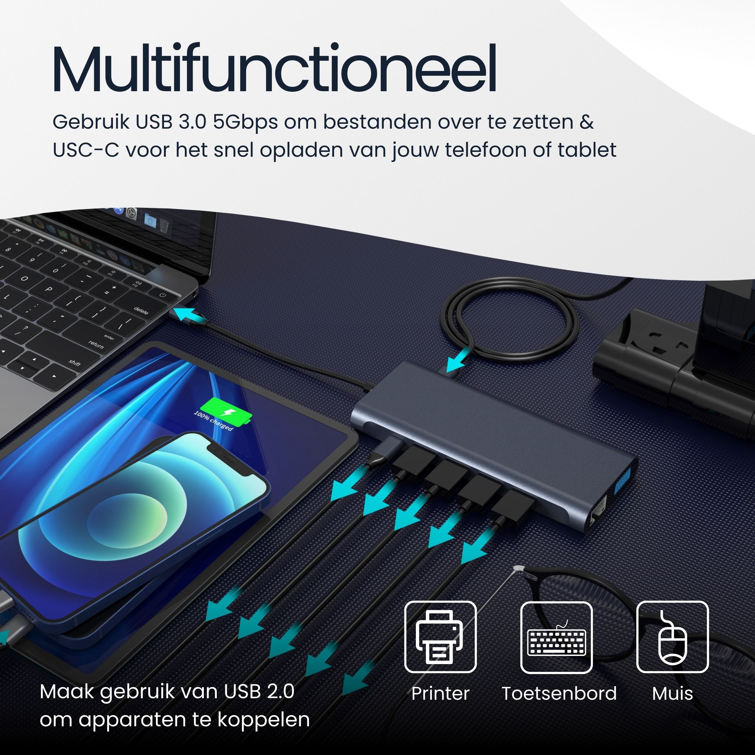 Hub USB C Siltcon® 13 en 1 - Station d'accueil pour ordinateur portable - 2x HDMI 4K - VGA - RJ45