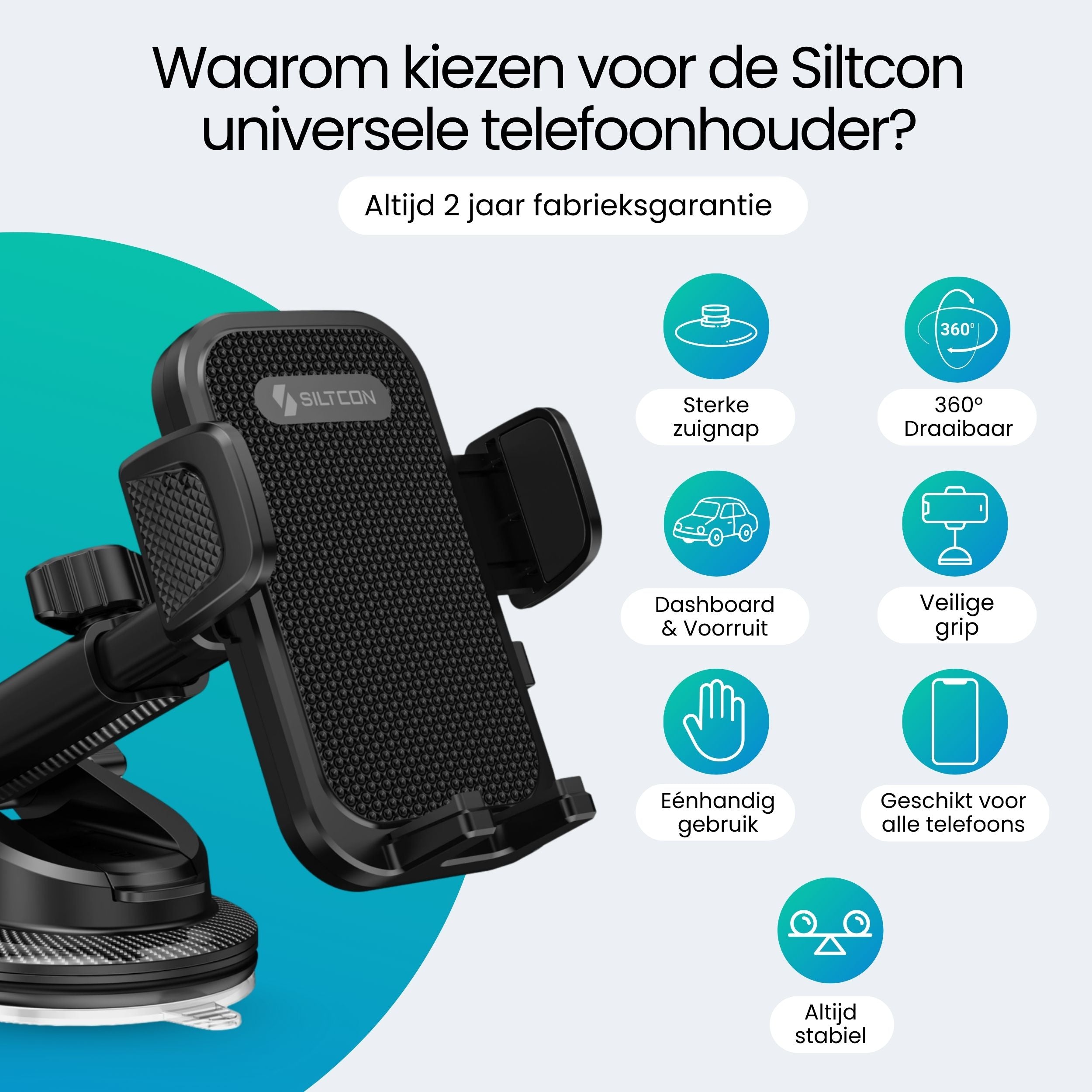 Siltcon Universele Telefoonhouder Auto – Zuignap Bevestiging & 360° Draaibaar