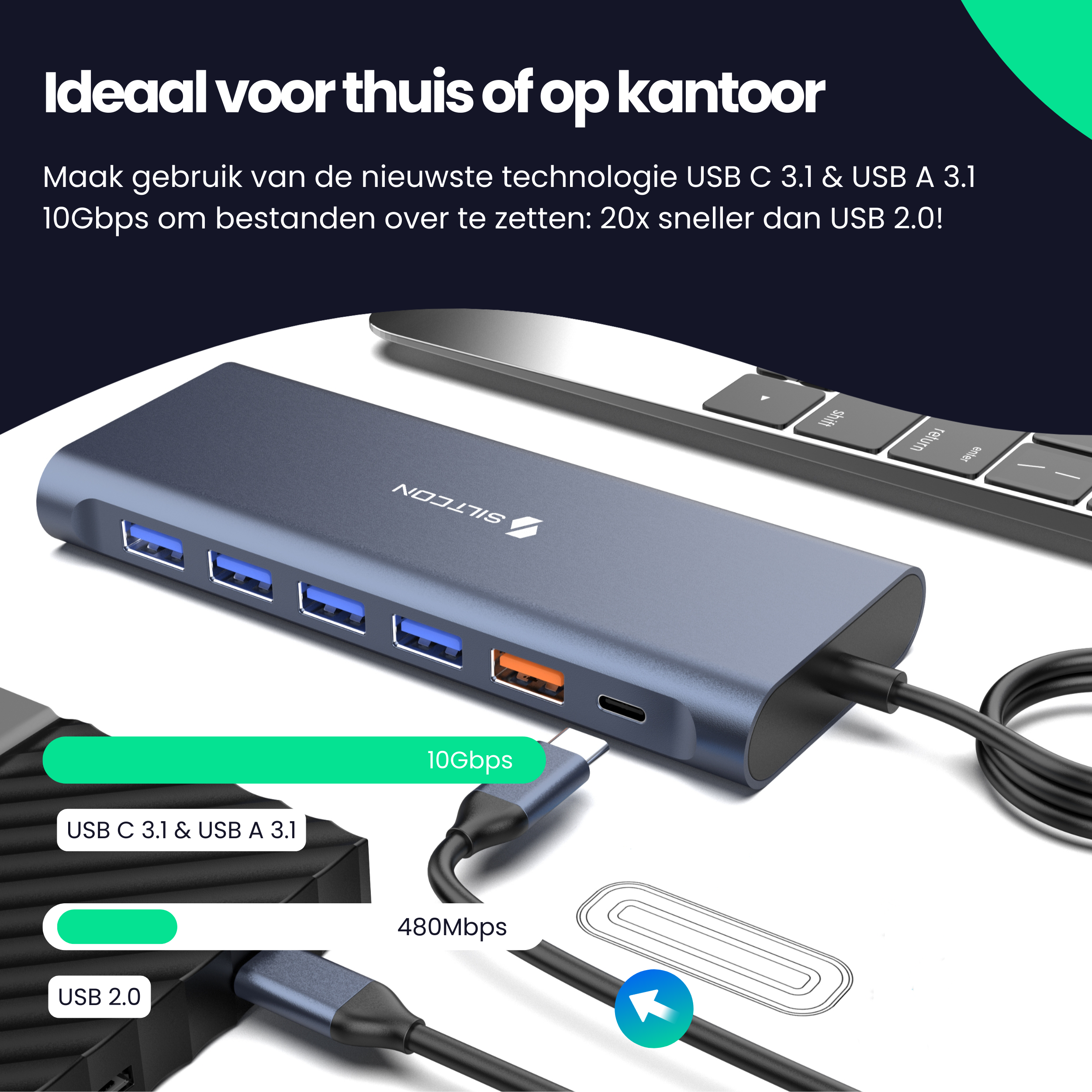 Hub USB C Siltcon® 14 en 1 - Station d'accueil pour ordinateur portable 2x HDMI 4K - VGA - RJ45