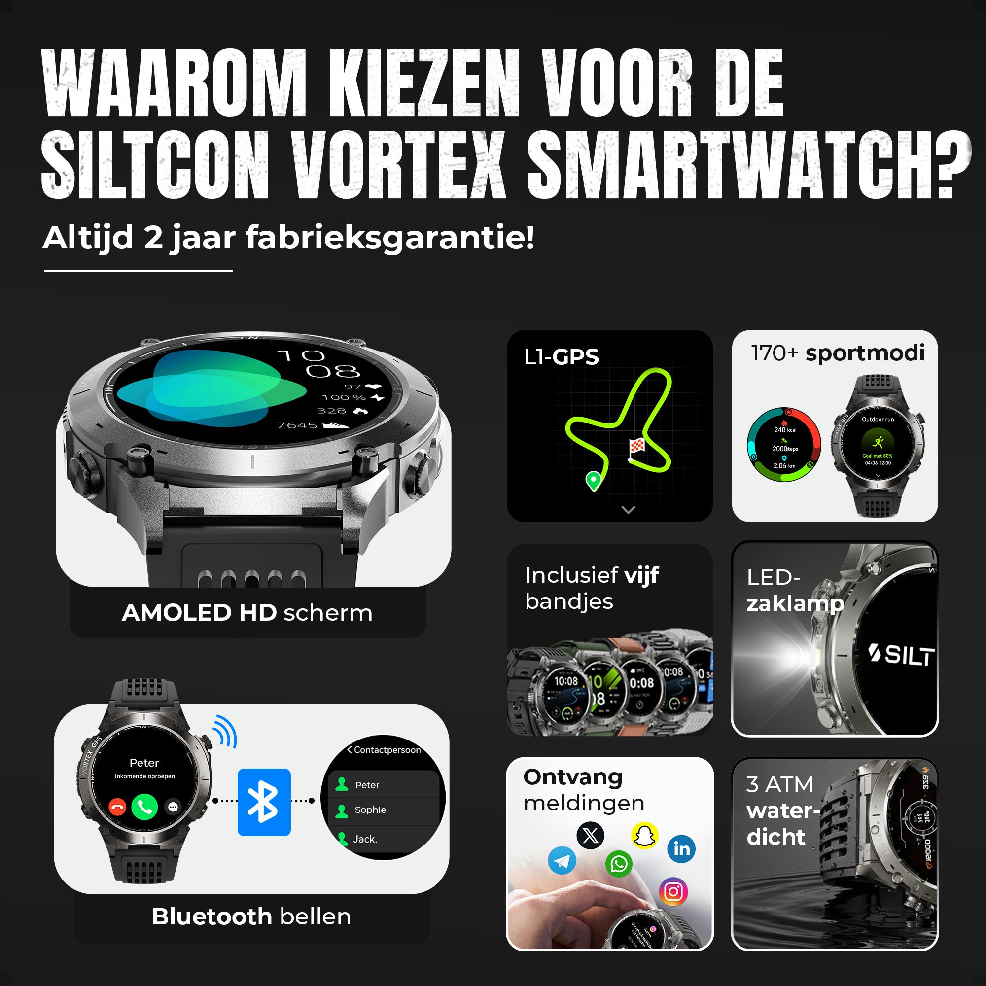 Siltcon® Vortex GPS Smartwatch Heren en Dames