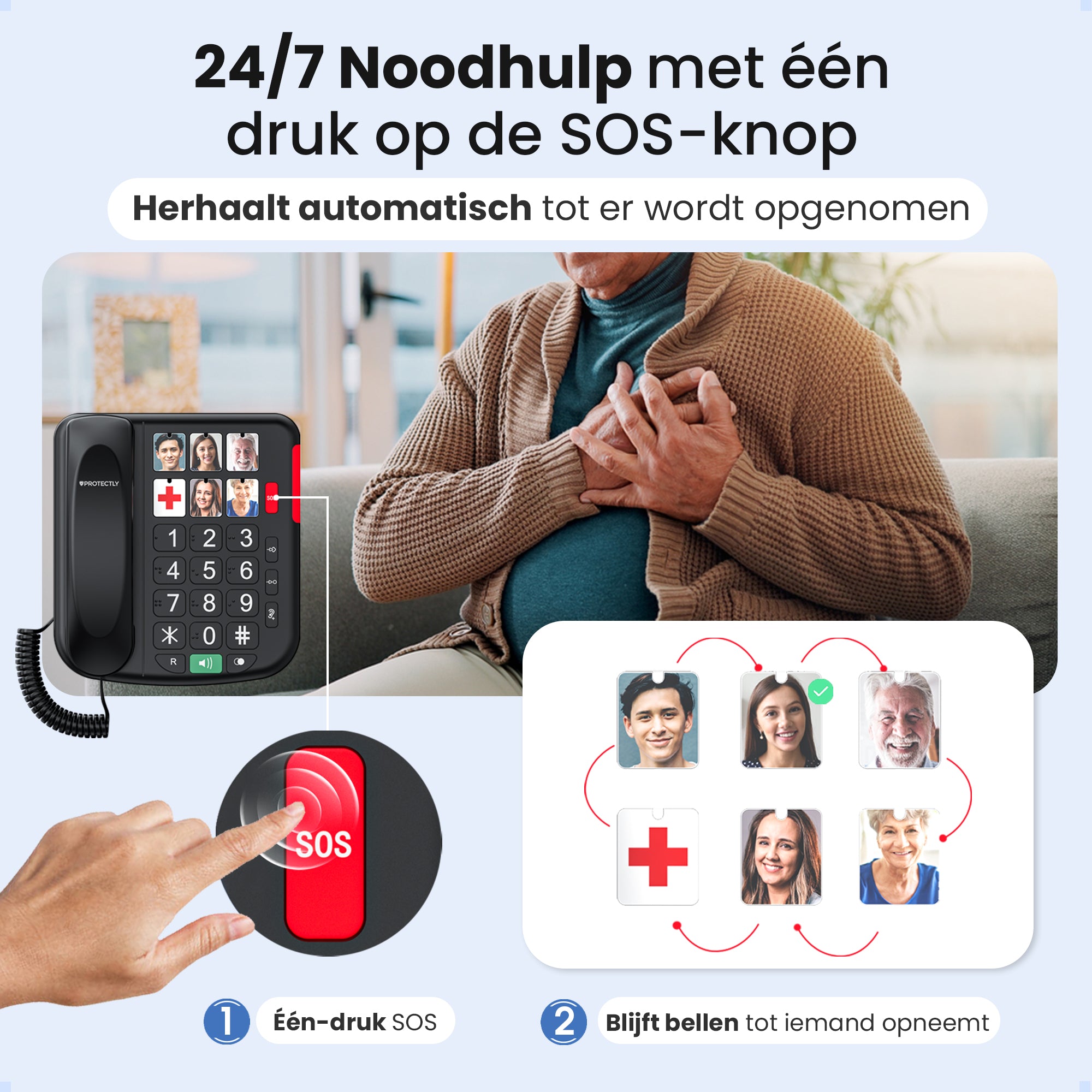 Protectly Senioren Telefoon - SOS-Noodknop en SOS-Hanger