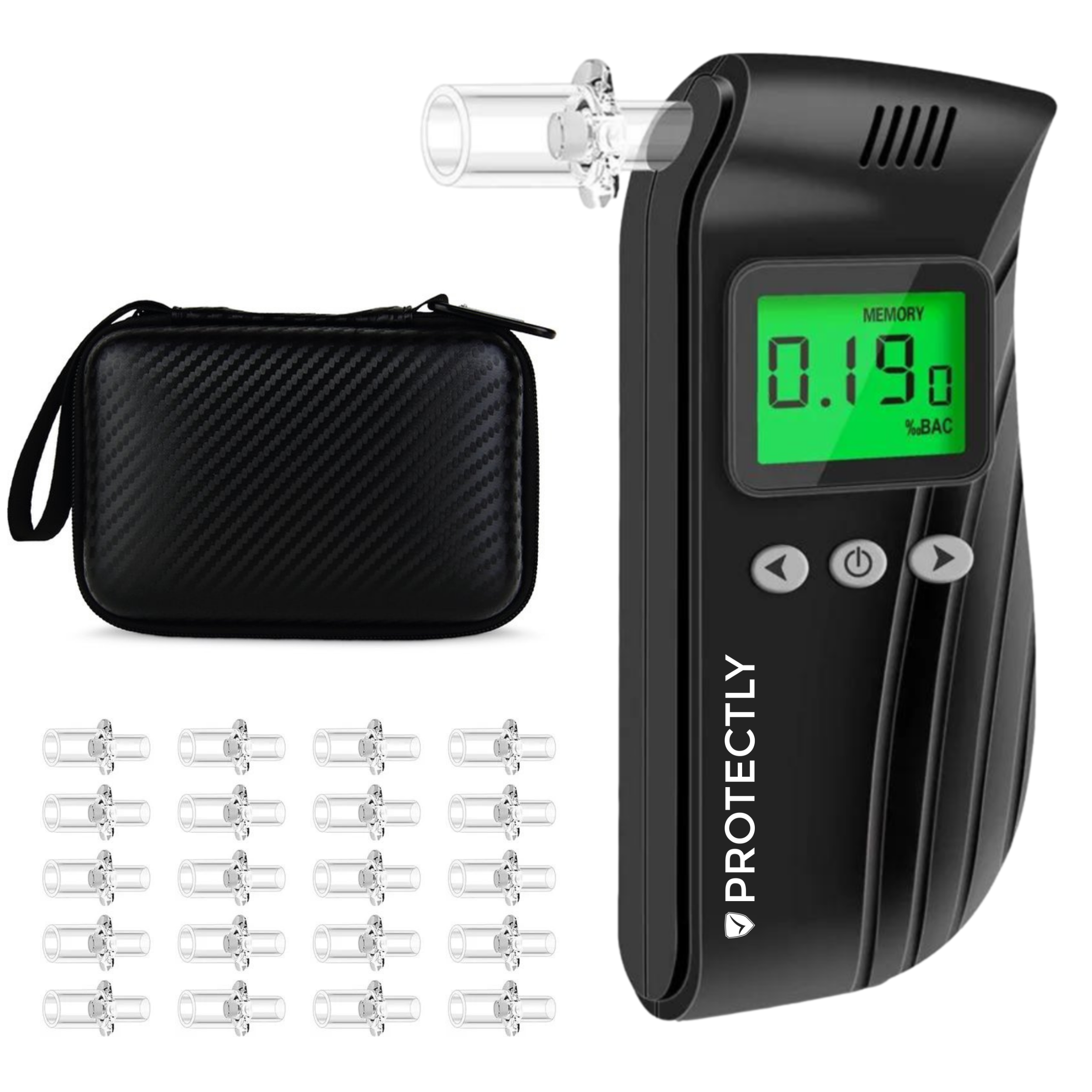 Protectly® Digital Alcohol Tester - 20 extra mouthpieces - Handy case