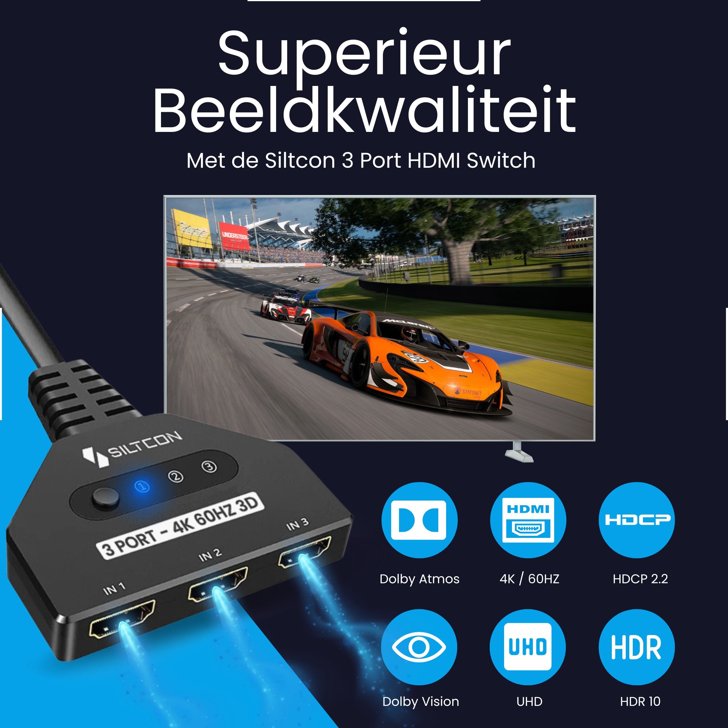 Siltcon® HDMI Switch - 4K 60Hz - 3 ingangen 1 uitgang