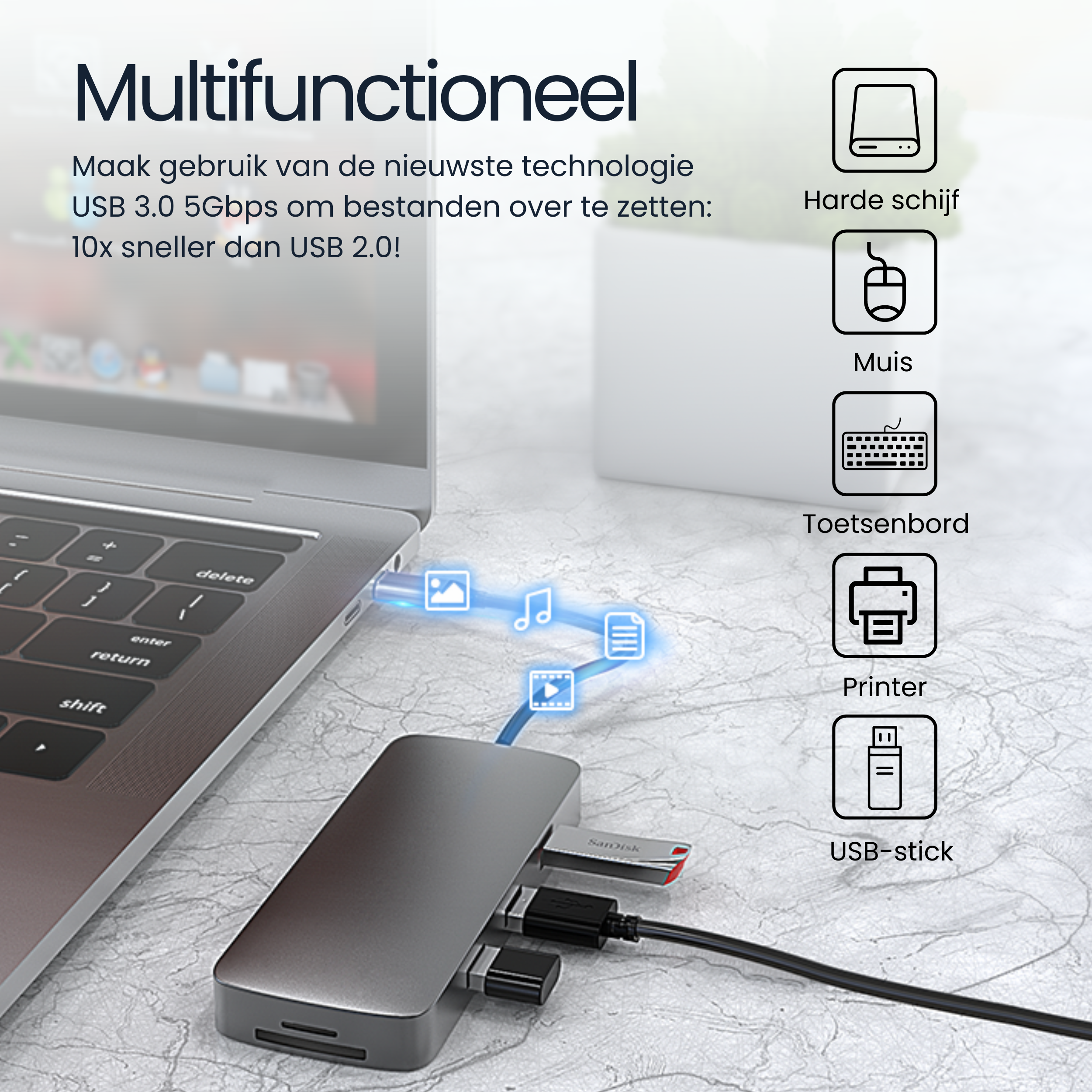 Hub USB C Siltcon® 10-en-1 - Station d'accueil pour ordinateur portable - HDMI 4K - VGA - RJ45