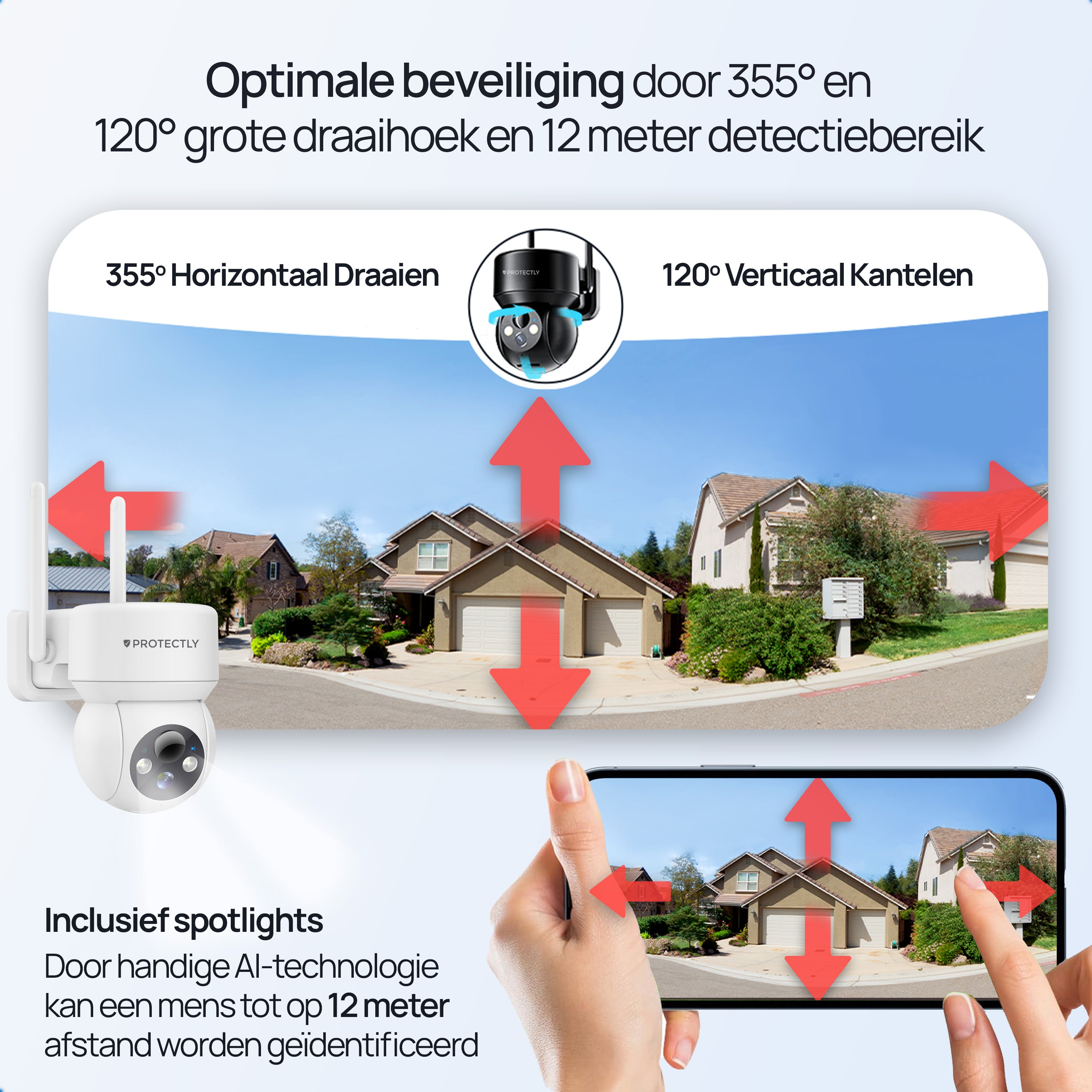 Protectly Beveiligingscamera Buiten 2K 3MP Wit – Nachtzicht & Appbediening