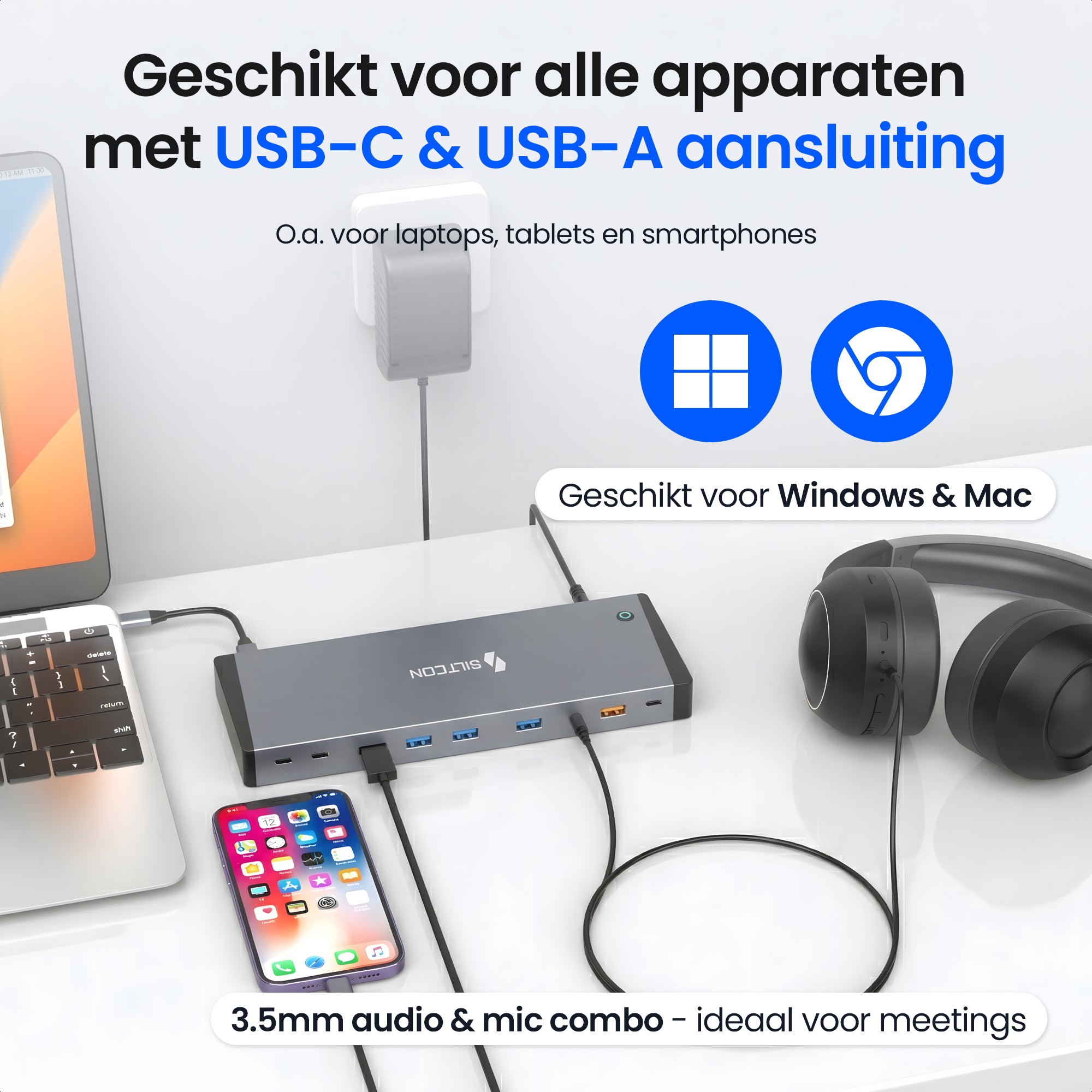 Siltcon – 17-in-1 & Dual 4K – Docking Station met USB-C & 100W Power Delivery