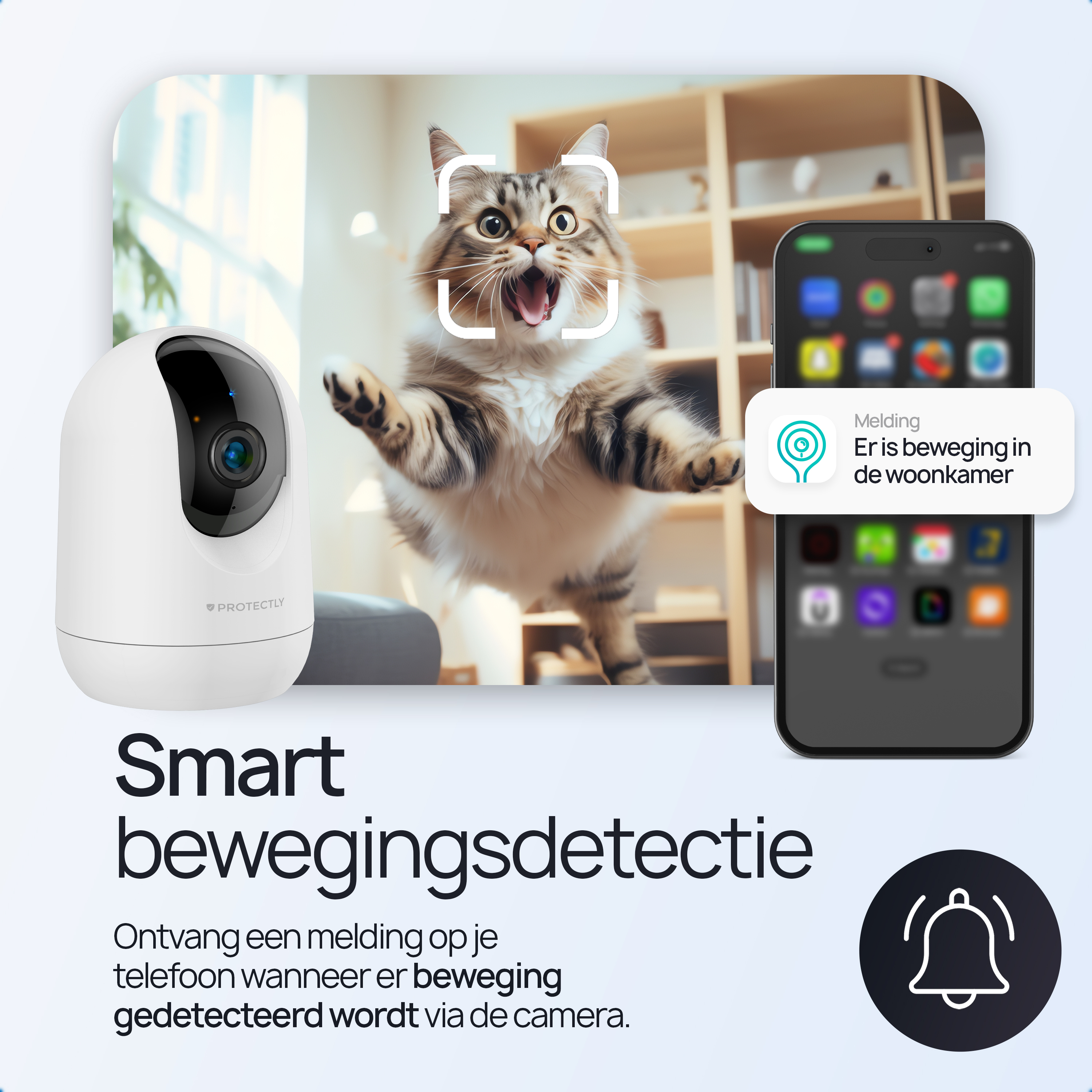 Caméra de sécurité intérieure Protectly® 2K - Caméra pour animaux de compagnie - Avec application WiFi - 2K 3MP Ultra HD - Blanc