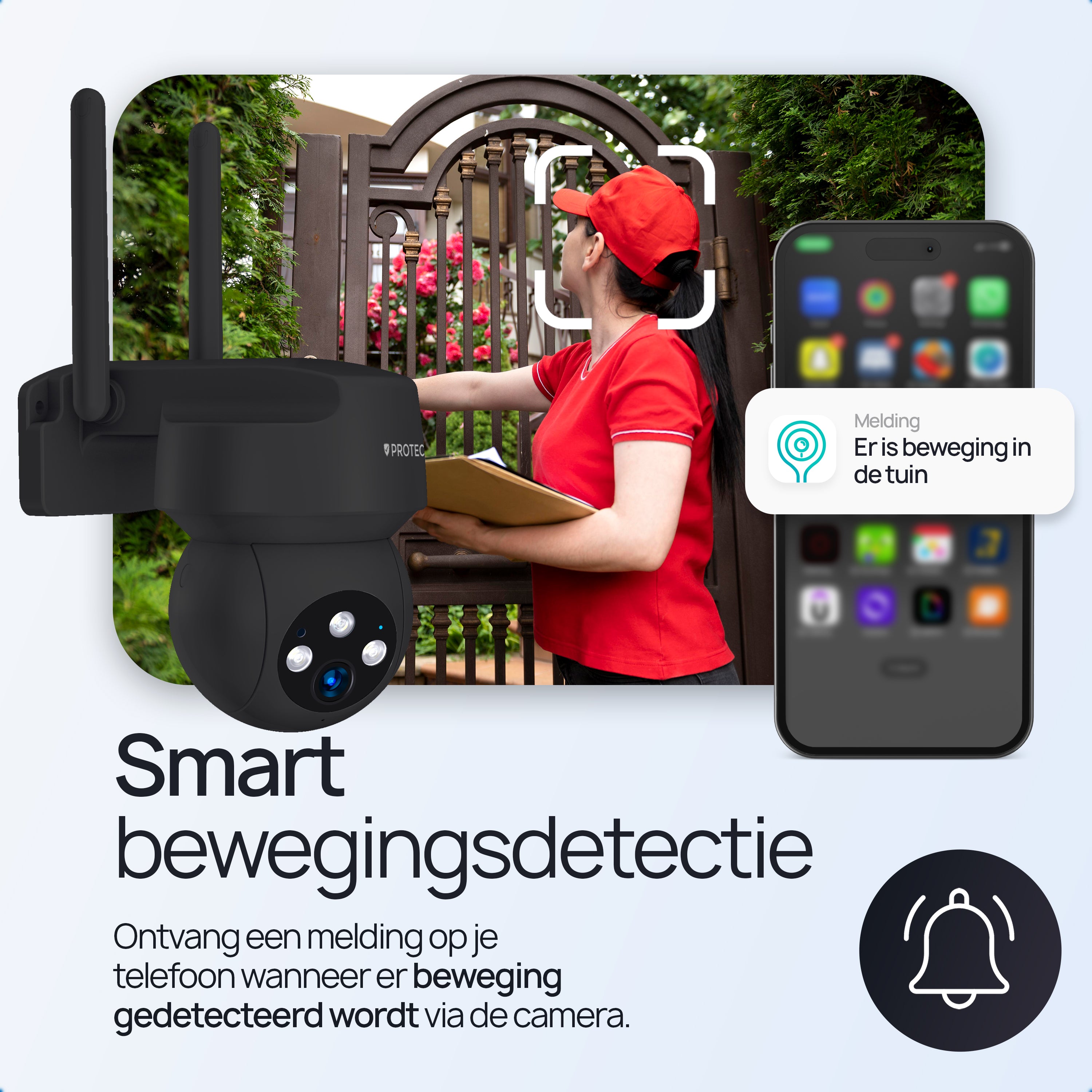 Protectly® Beveiligingscamera Buiten - 3K HD 5MP - Met WiFi en APP - Incl. 64GB SD - Zwart