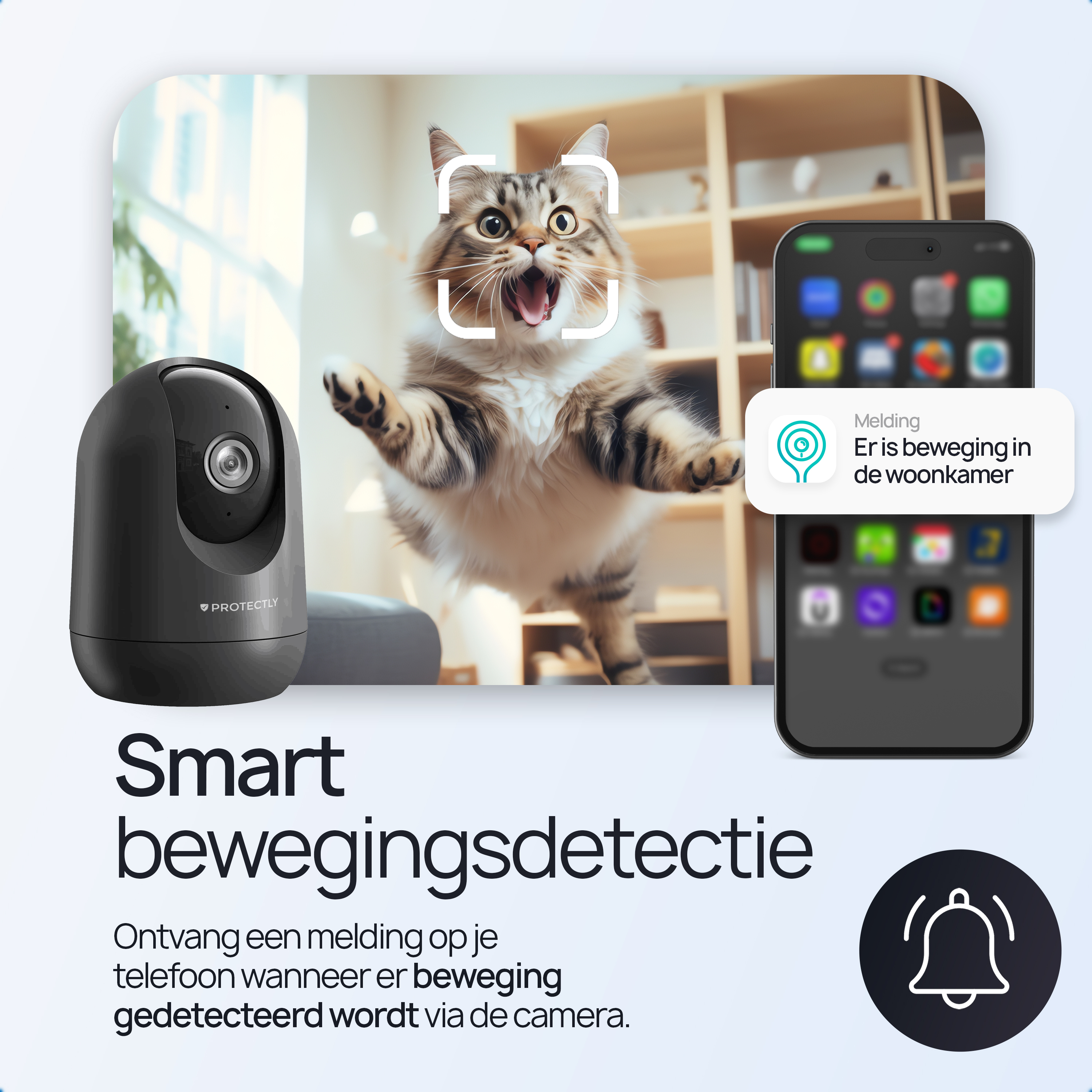 Caméra de sécurité intérieure Protectly® 2K - Caméra pour animaux de compagnie - Avec application WiFi - 2K 3MP Ultra HD - Noir