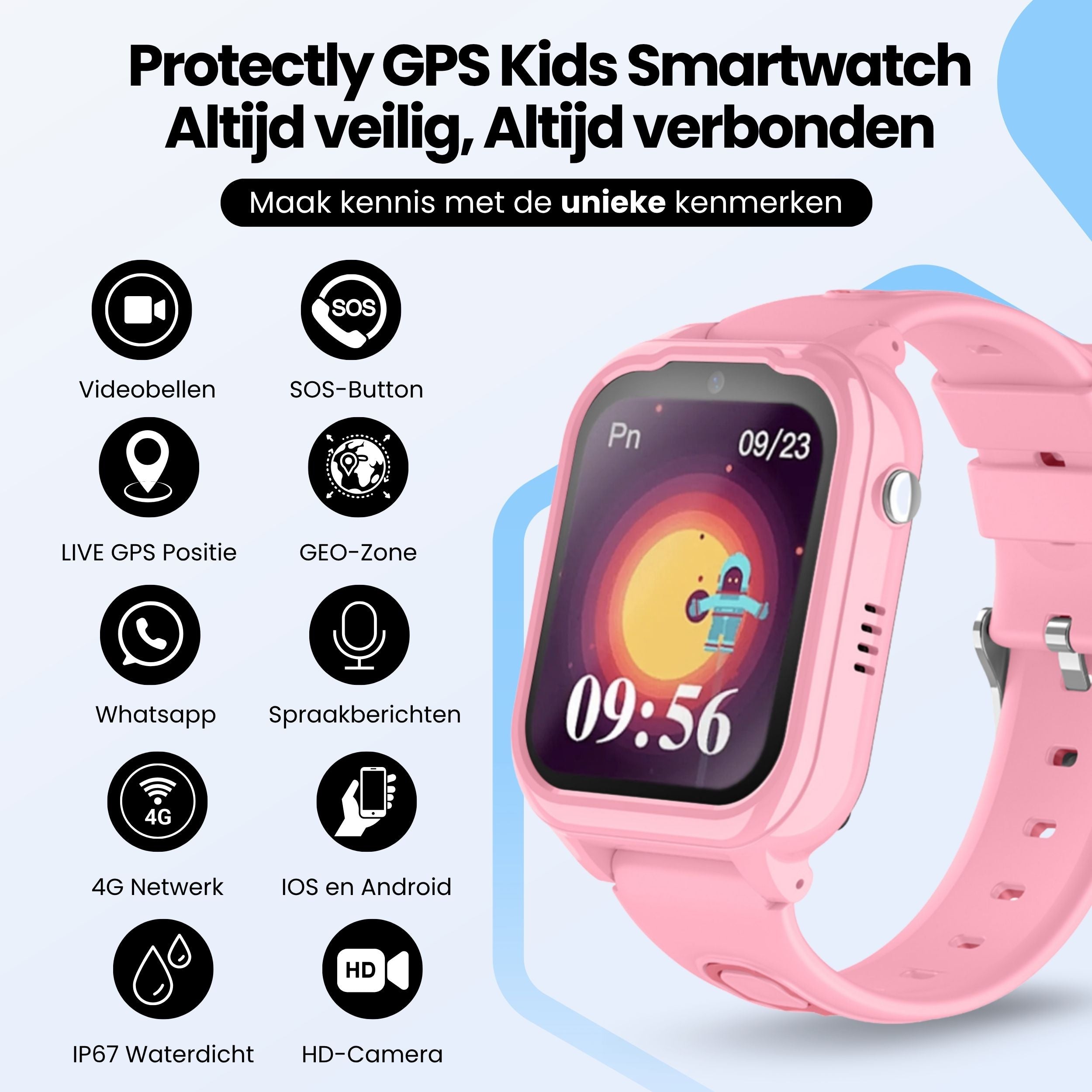Protectly Kids Smartwatch – GPS horloge kinderen – Smartwatch kind met bellen - Roze