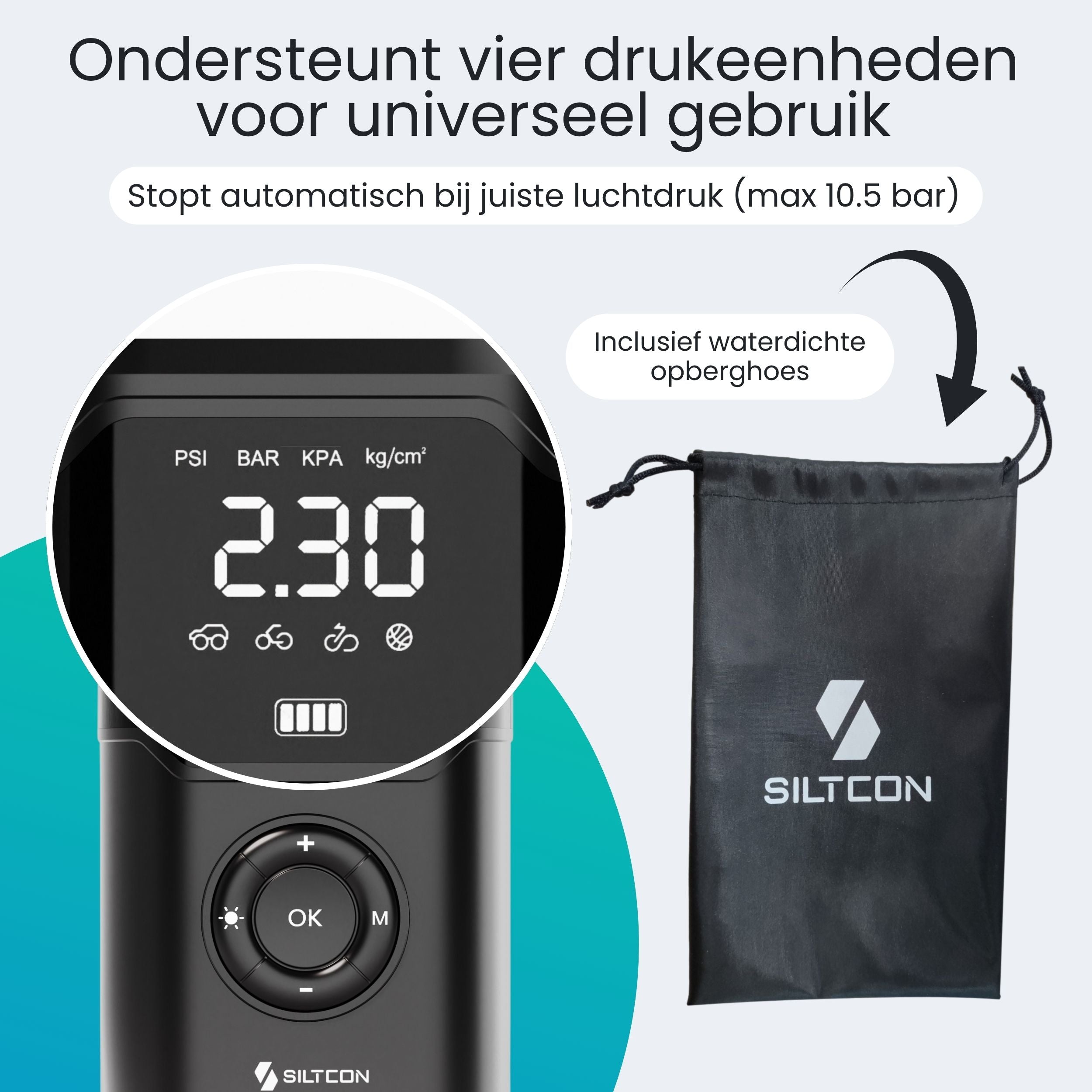 Siltcon Luchtcompressor – 30L/min – 10.5 bar automatische bandenpomp - Siltcon