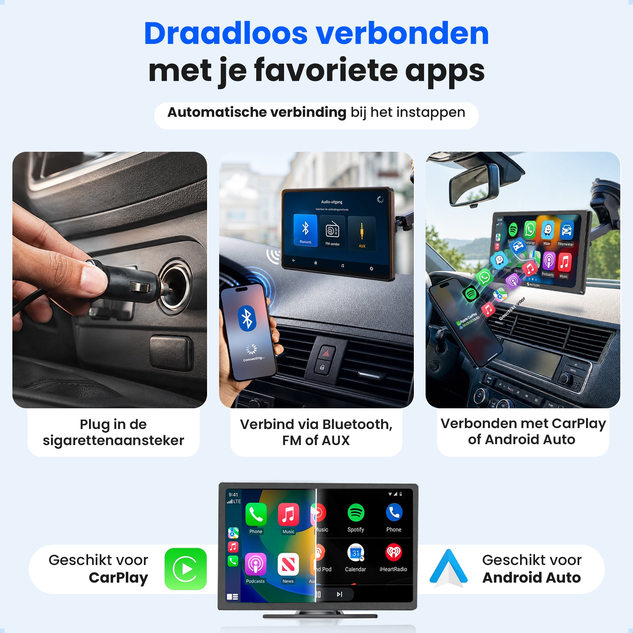 Siltcon® Geschikt voor Carplay Scherm 9 Inch